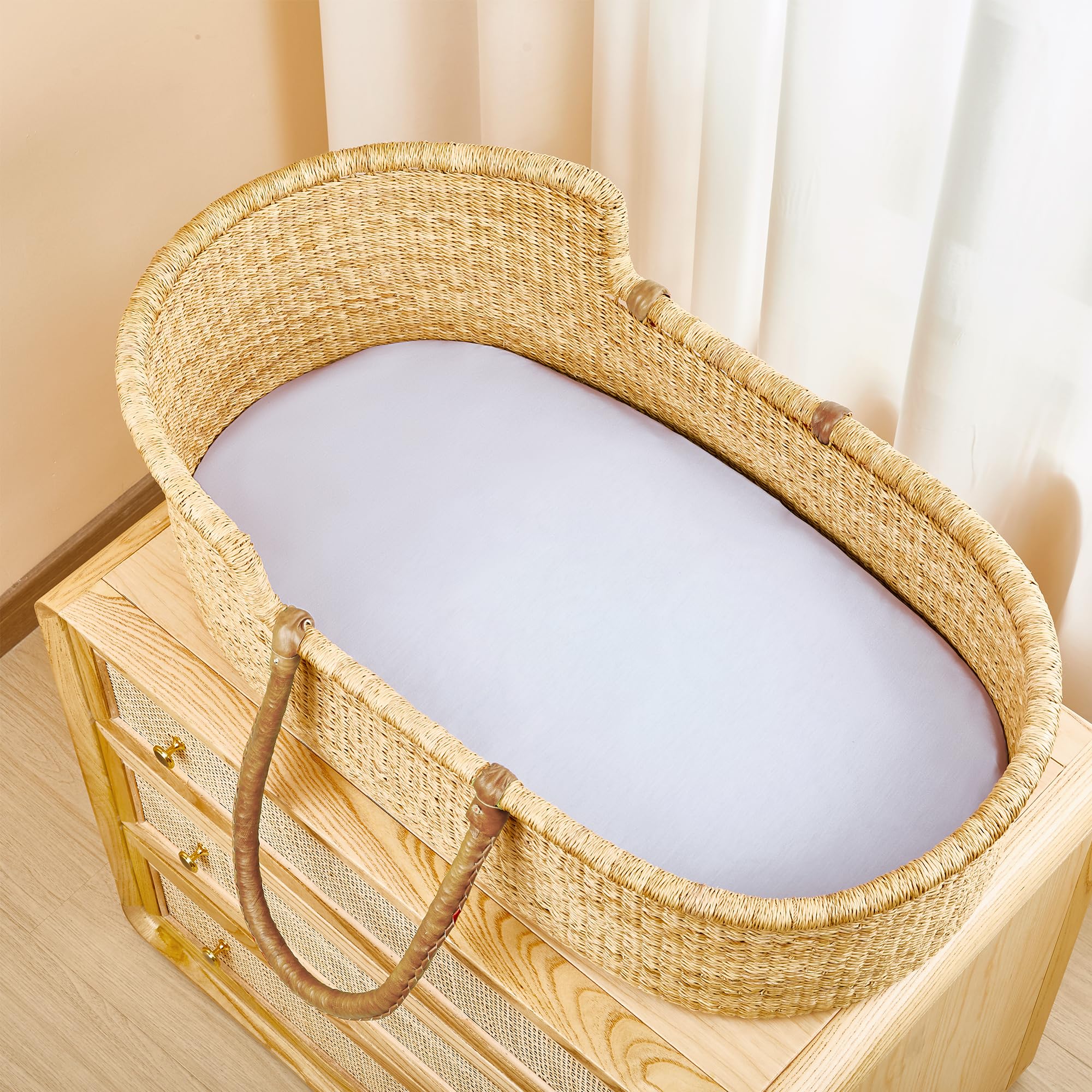 TILLYOU baby bassinet sheets Purple pattern closeup, vibrant design complements nursery decor.