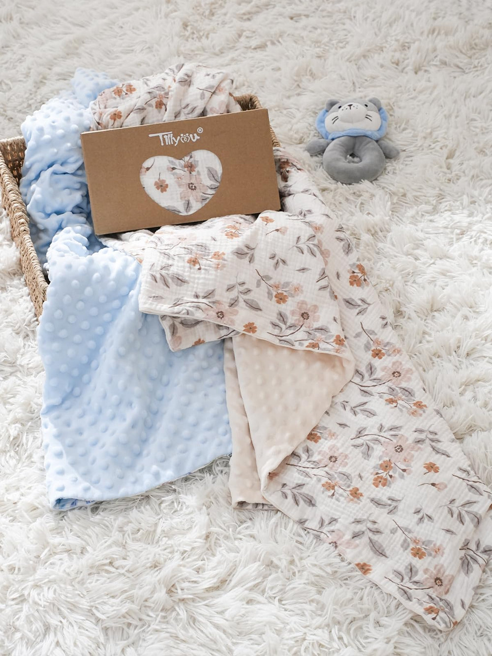 TILLYOU baby blanket care shot showing machine washable cold water care