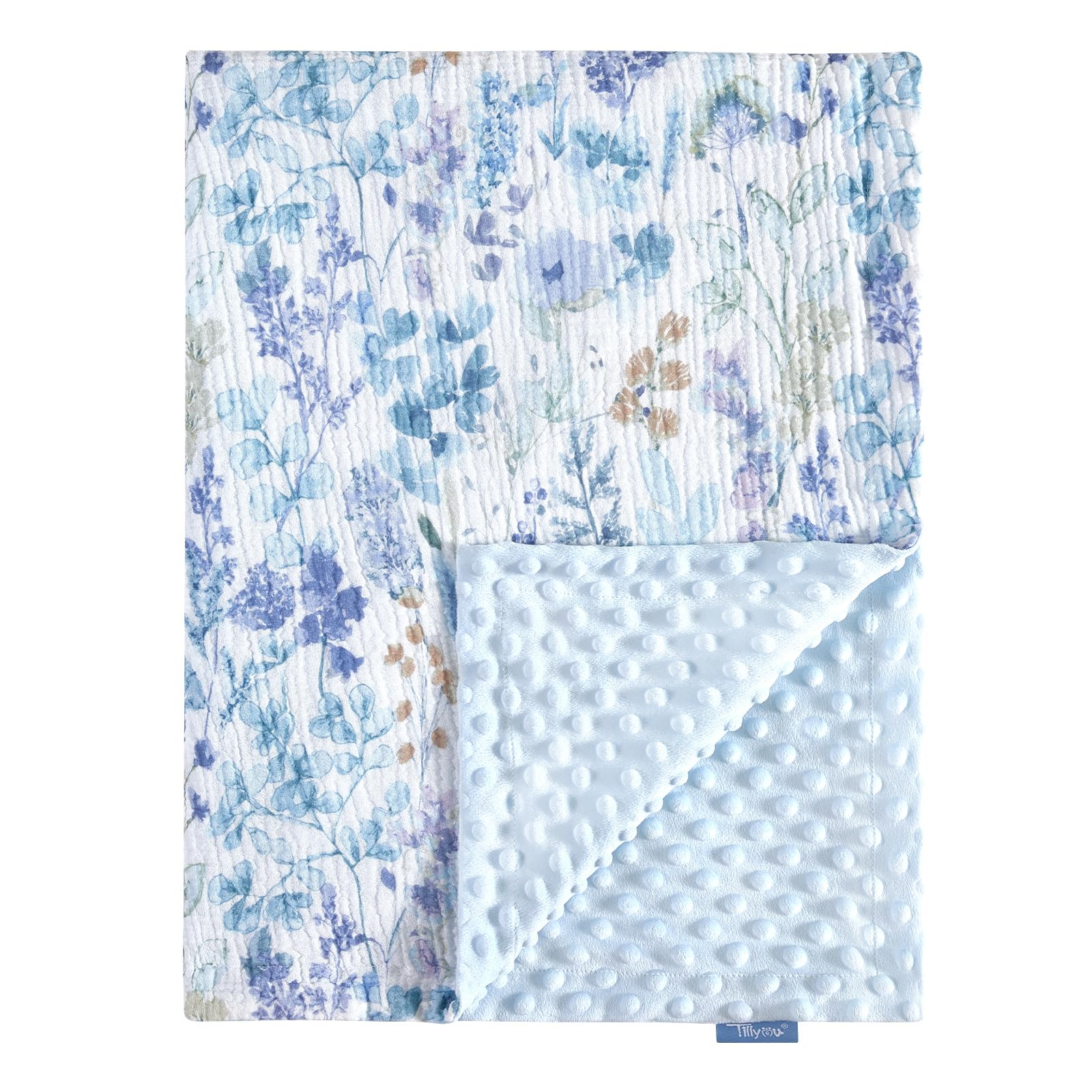 TILLYOU baby blanket dual layer close up showing breathable muslin and plush warmth