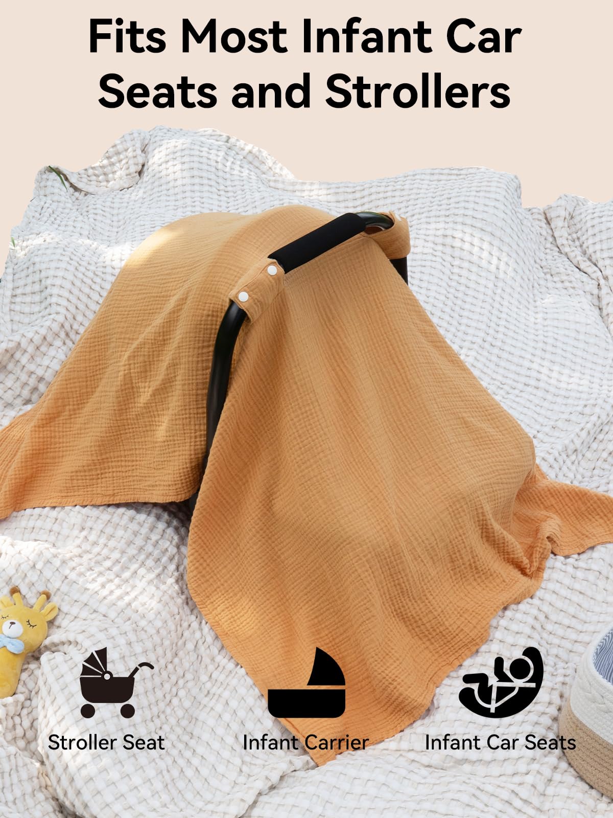TILLYOU baby car seat cover provides full coverage to shield sun exposure.