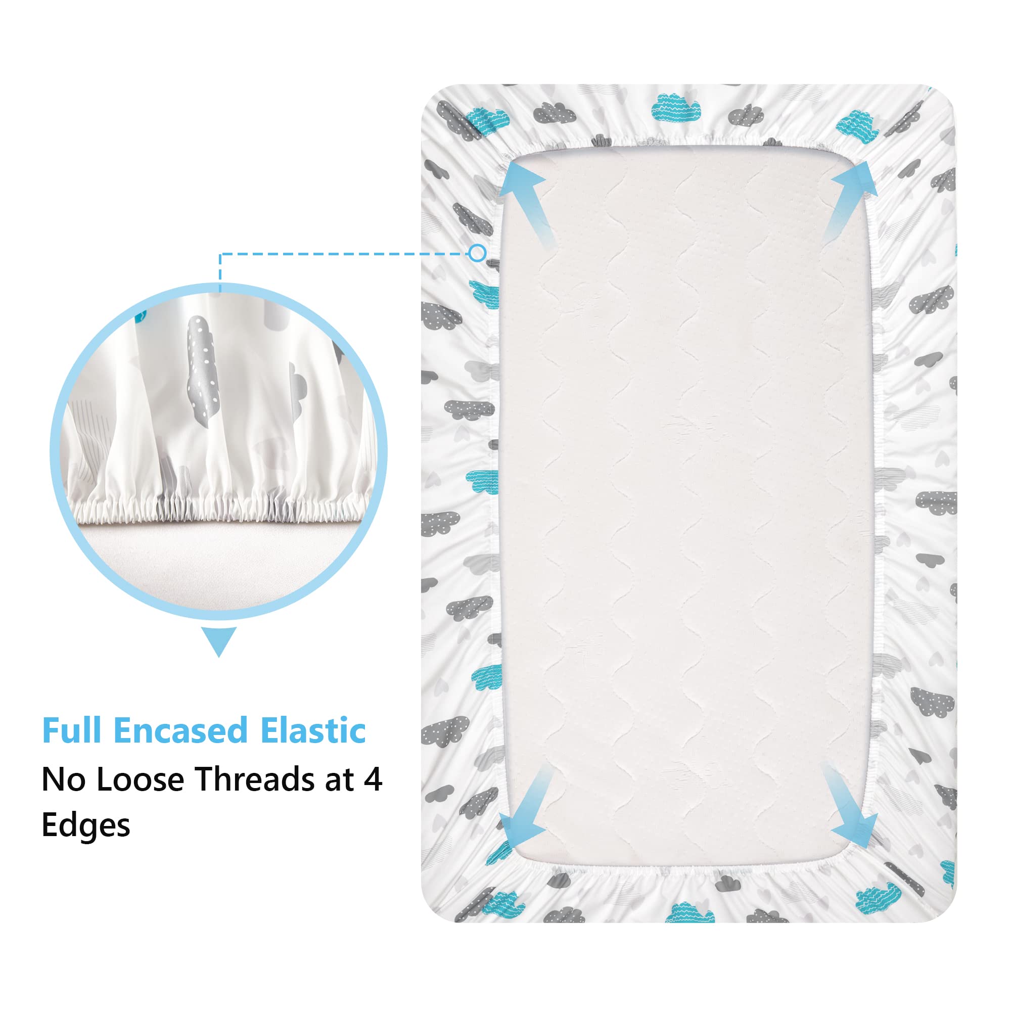 TILLYOU standard 28x52 crib mattress fit with snug elastic edges.