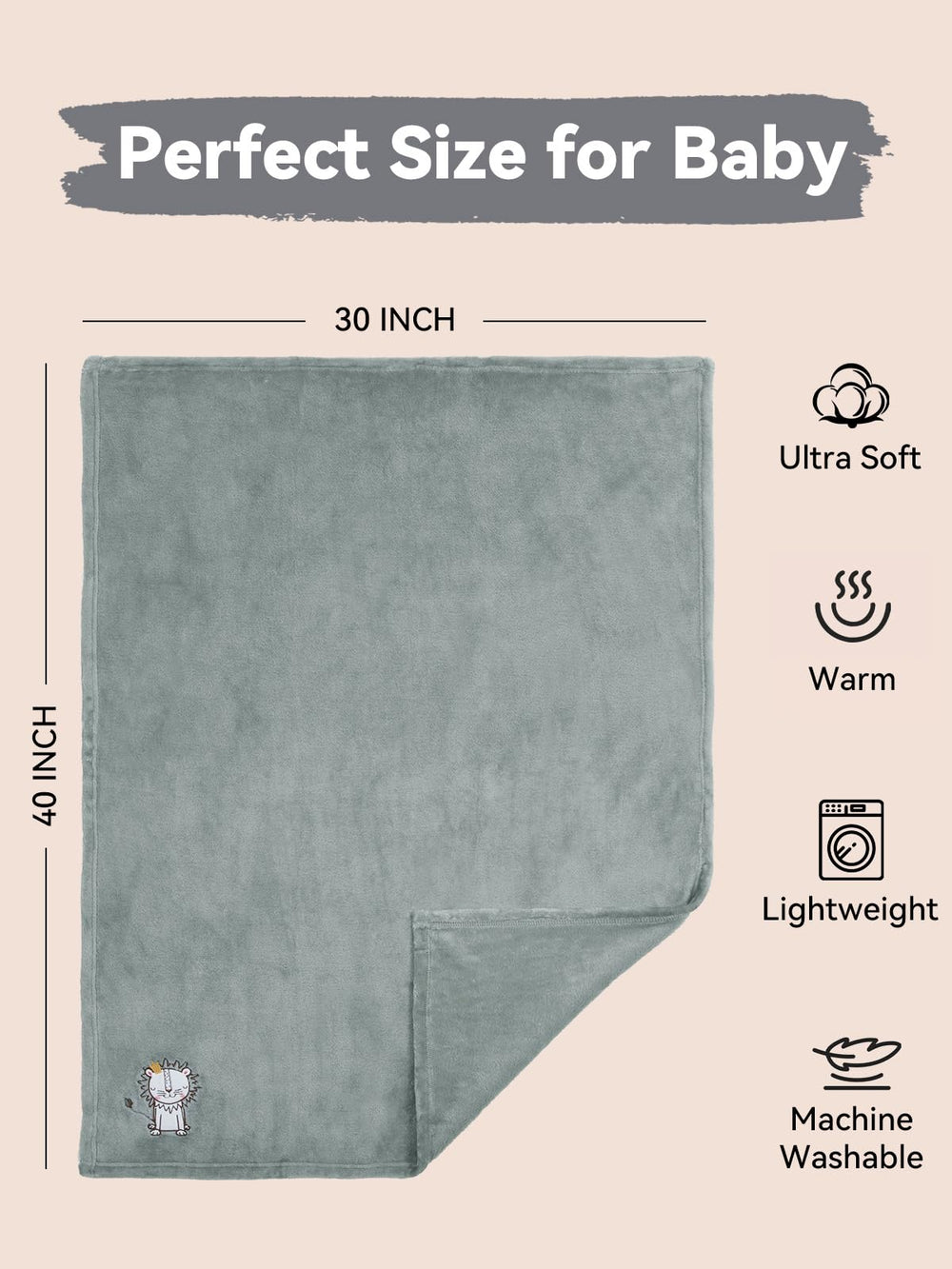 TILLYOU baby fleece blanket grey lion on couch for a cozy nap