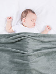 TILLYOU baby fleece blanket grey lion folded in nursery for cozy nap time