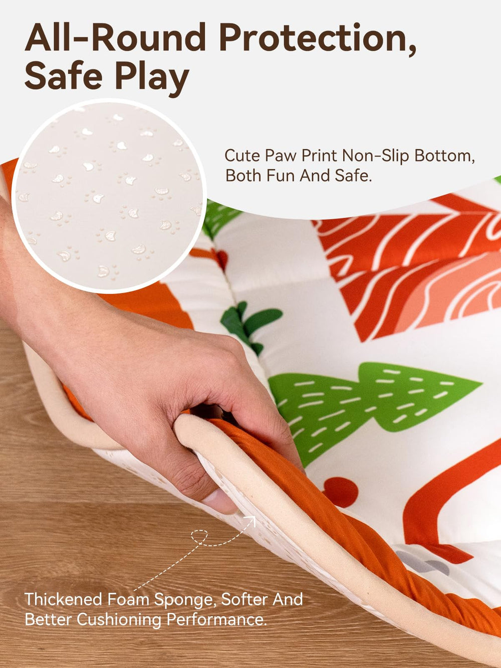 TILLYOU zoo-pattern play mat with bright visuals for engagement.