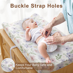 TILLYOU changing pad cover with elastic bottom and buckle straps ensures a secure non-slip fitting.