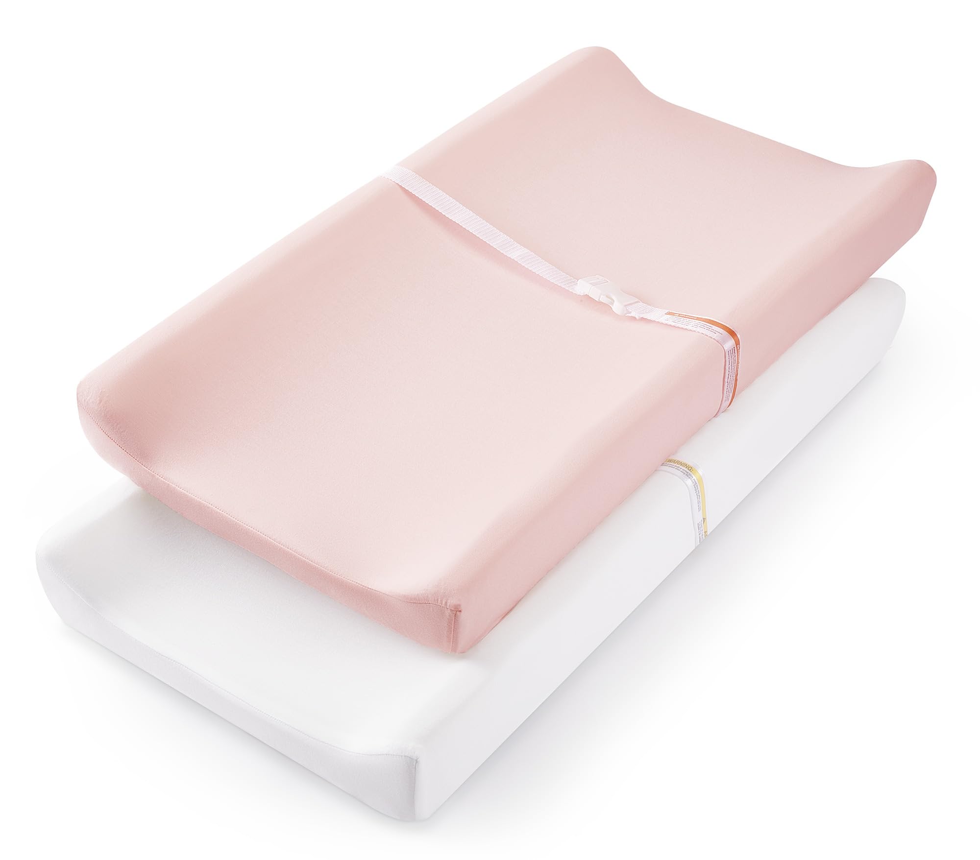 TILLYOU changing pad cover Peachy Pink side view demonstrates secure fit for everyday diaper changes.