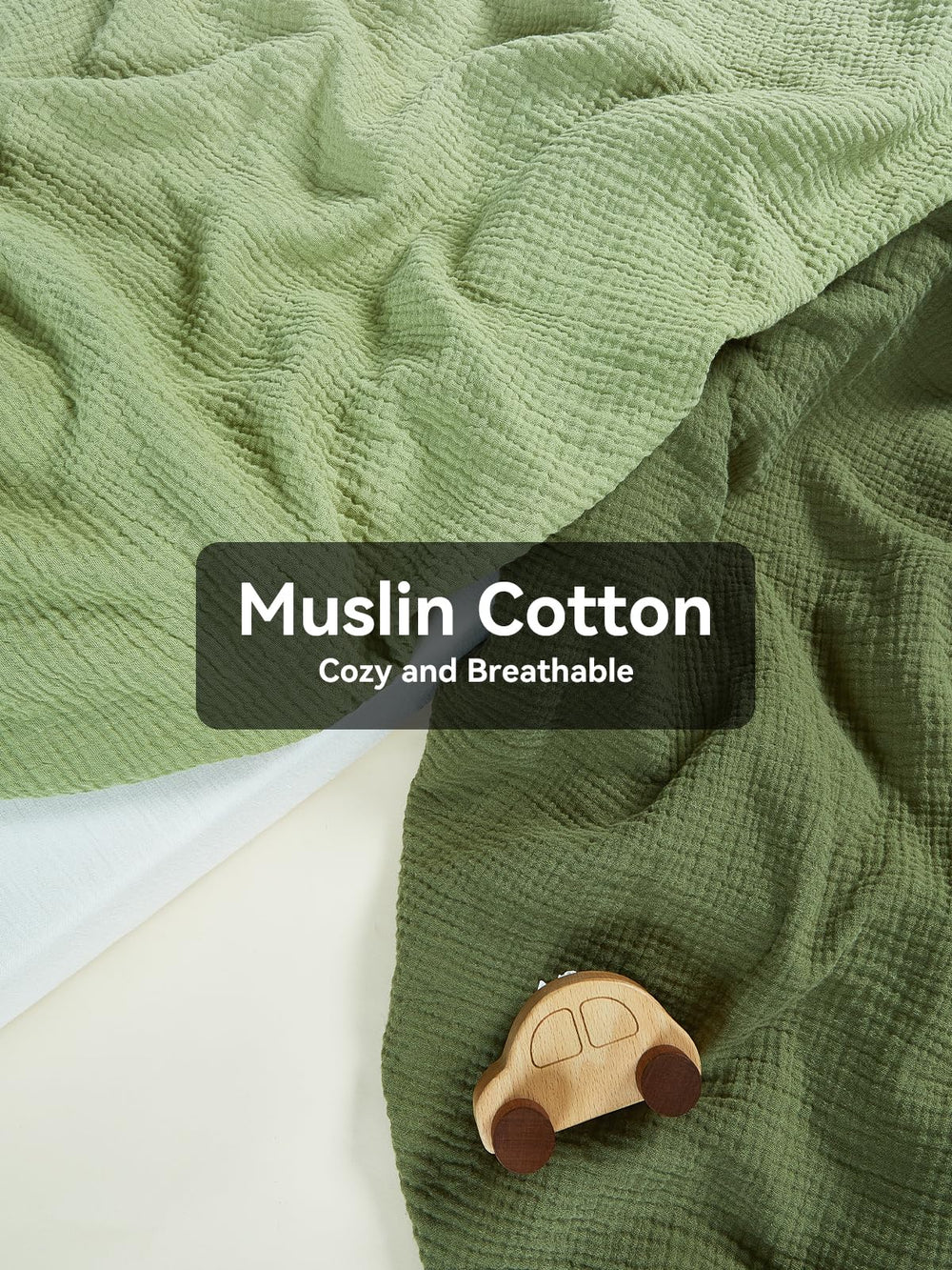 TILLYOU light-green crib sheet on mattress highlights breathable fabric.