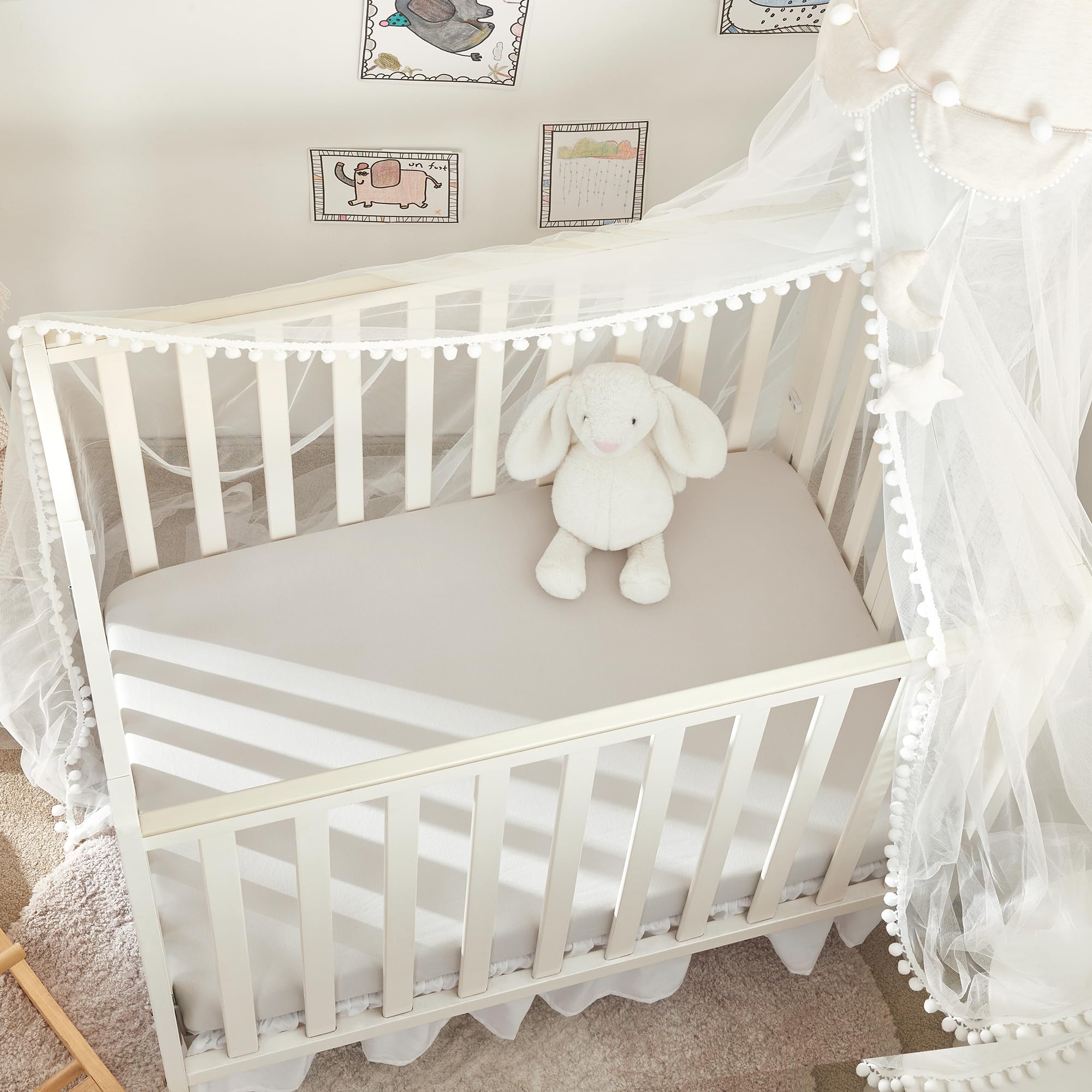 TILLYOU mini crib fitted sheet 38x24 fits securely on mini crib mattresses
