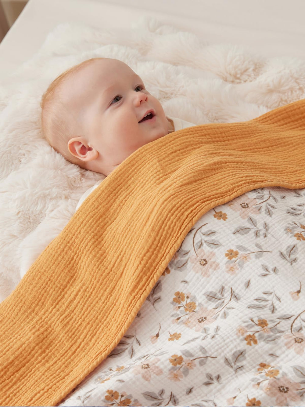 TILLYOU muslin blanket yellow flower pattern bright nursery decor
