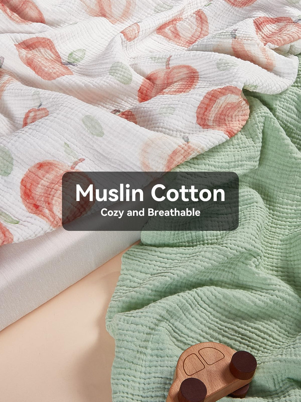 TILLYOU muslin crib sheet peach dot 2-pack keeps baby bed ready for quick changes.