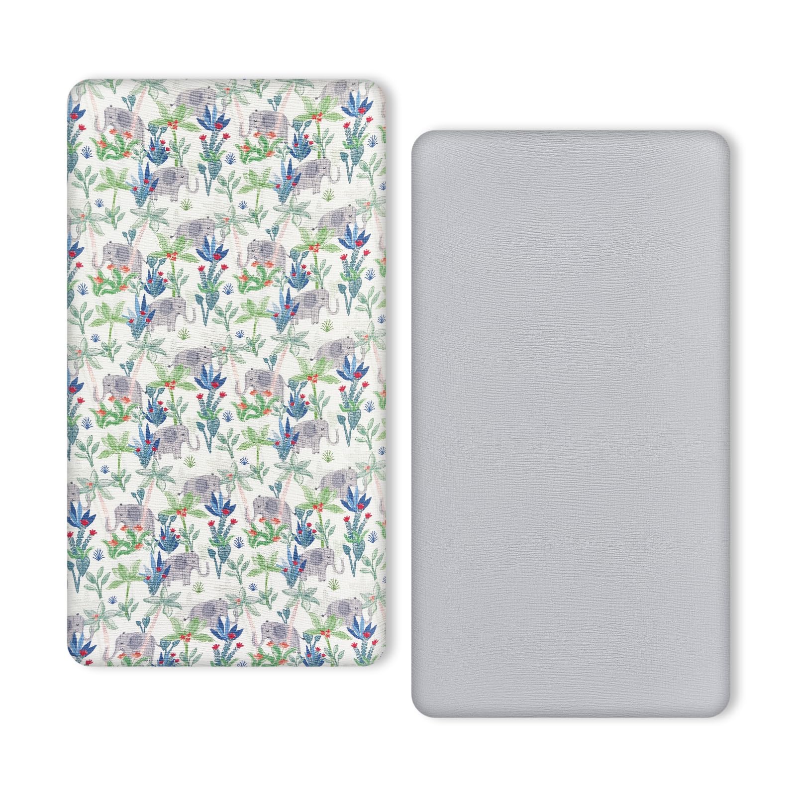 TILLYOU Rainforest Elephant crib sheet provides snug 52x28 fit for crib mattresses
