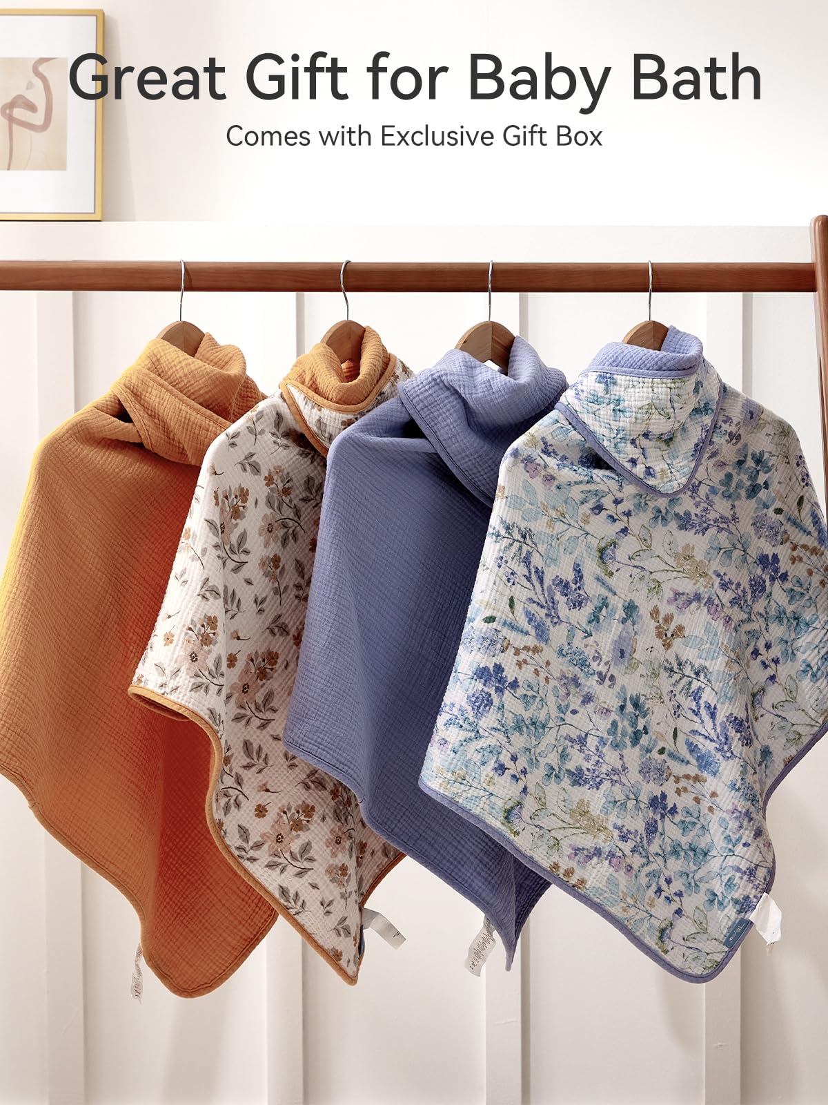 TILLYOU muslin hooded towel provides full-body coverage after bath