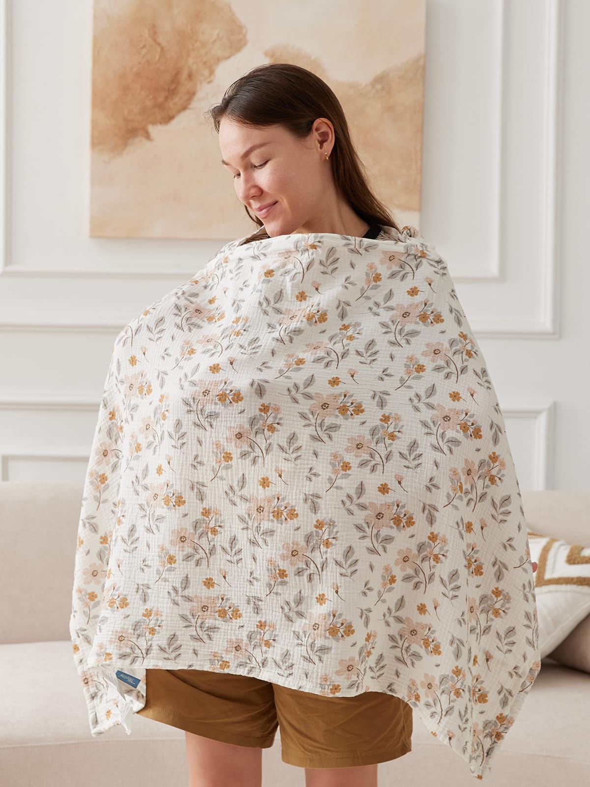 TILLYOU muslin nursing cover adjustable neckband provides a comfortable fit