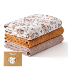 TILLYOU muslin swaddle 3-pack yellow flower pack: breathable and gentle for delicate newborn skin.