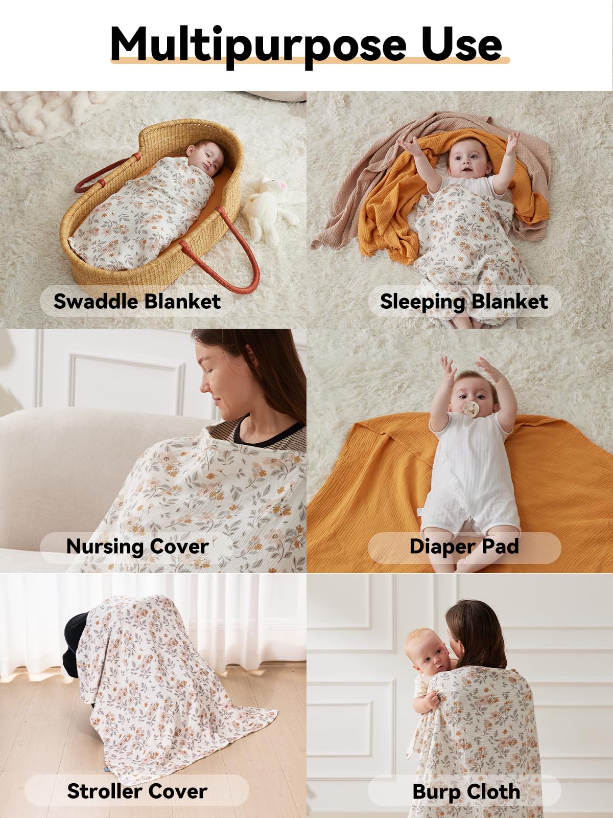 TILLYOU muslin swaddle yellow flower nursing-cover: versatile for on-the-go feeding.