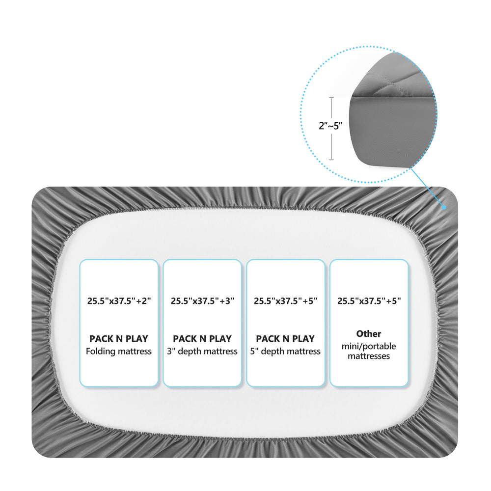 TILLYOU deep-pocket 1-3 inch keeps sheet in place on play yards.