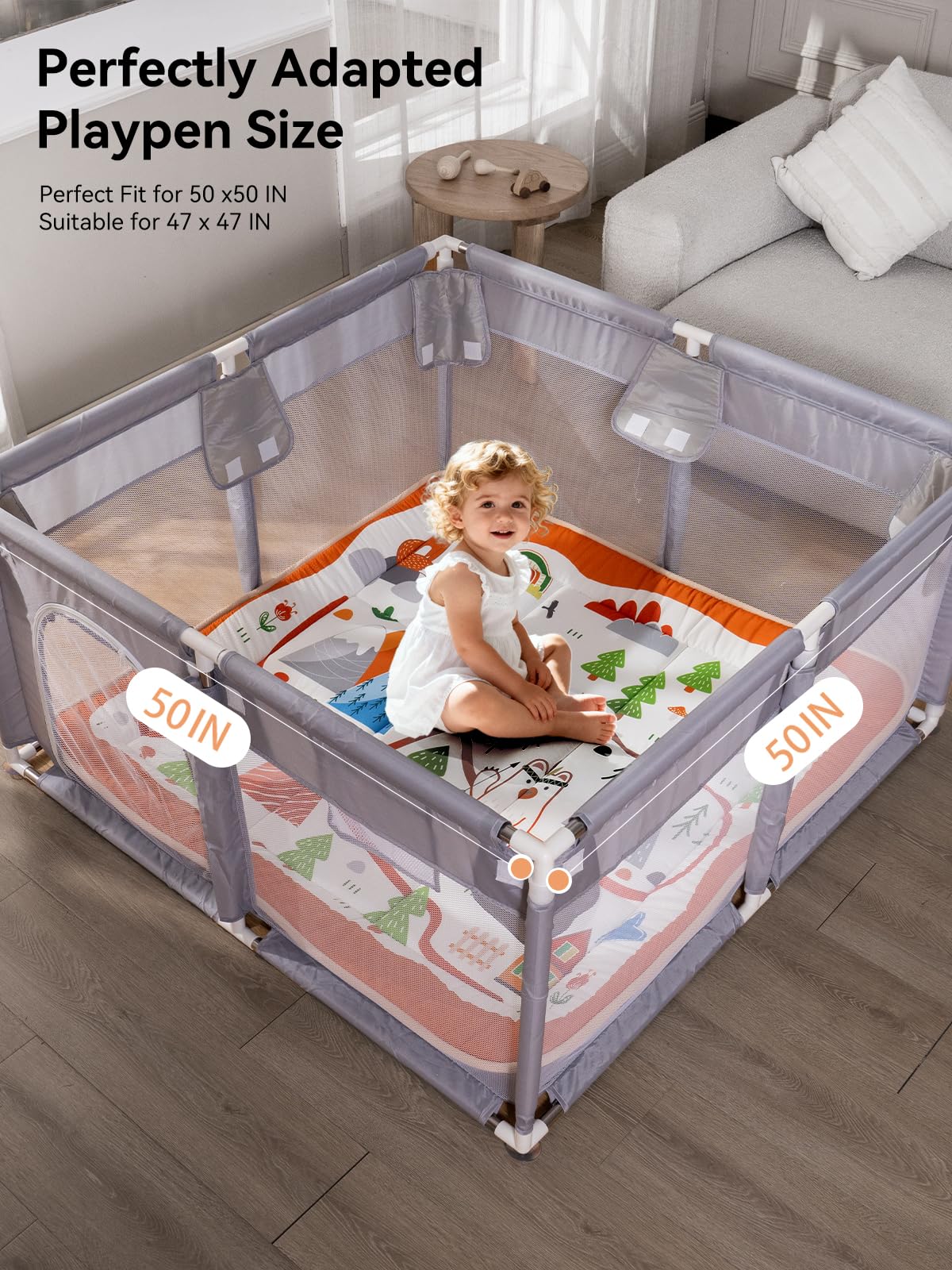 TILLYOU playmat spill-proof fabric is easy to wipe clean.