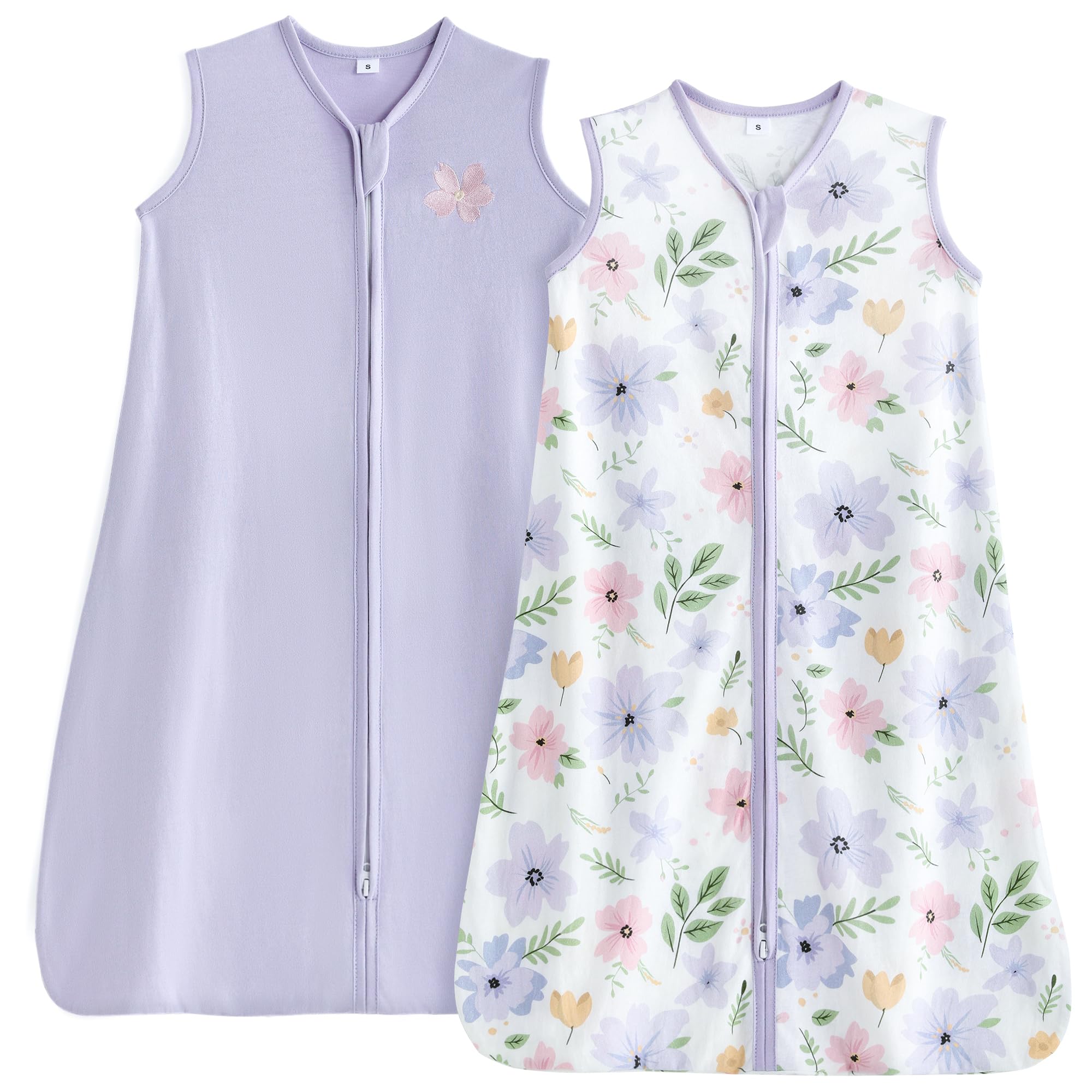 TILLYOU sleep sack 12-18 months with purple flowers for gentle bedtime comfort.