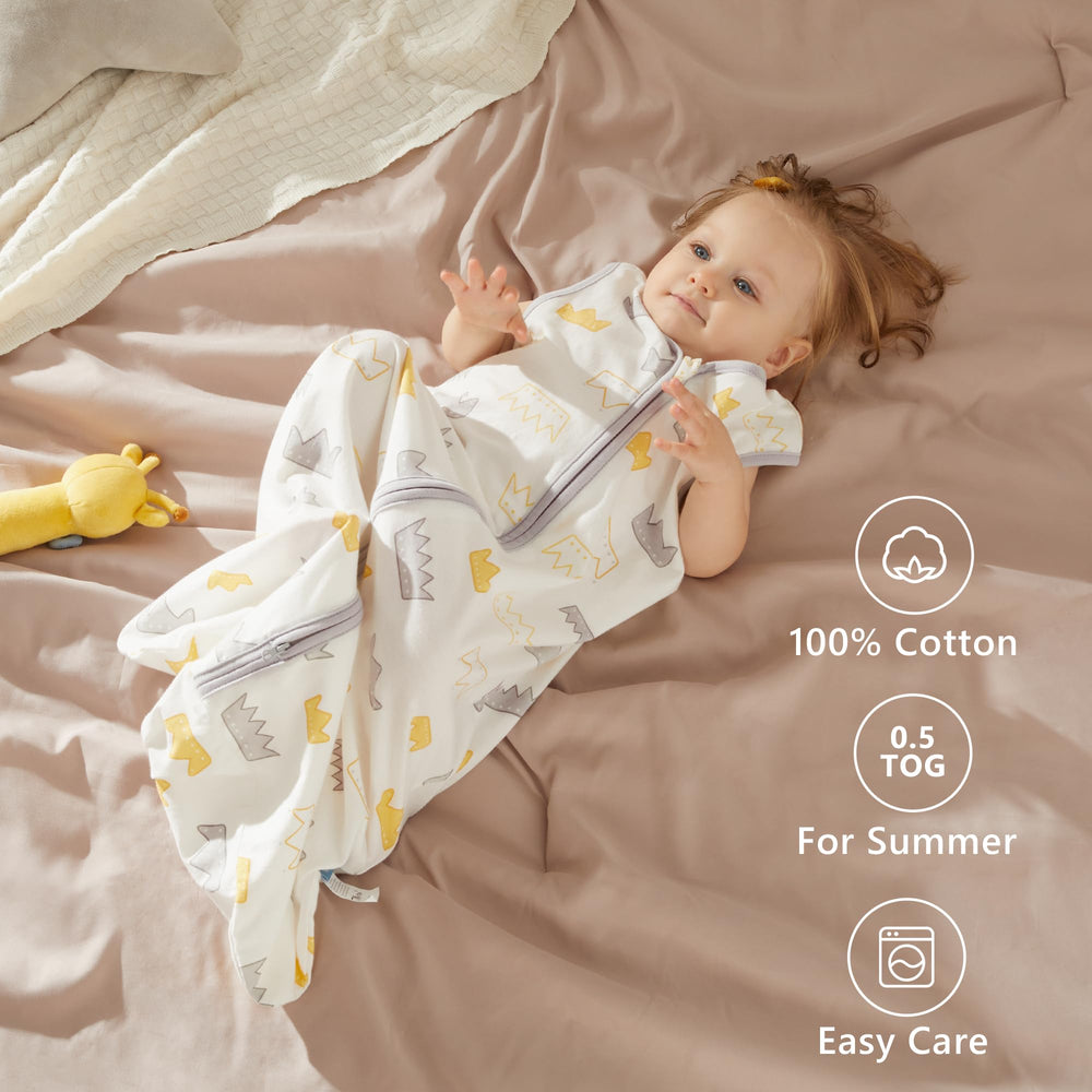 TILLYOU sleep sack gray crown top view highlighting sleeveless summer design