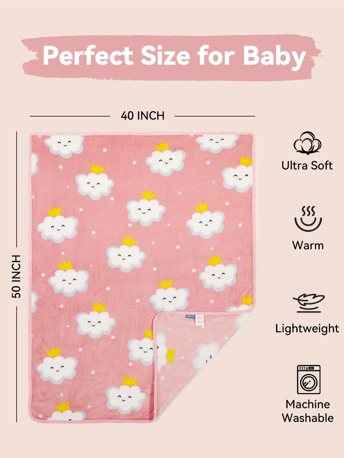 TILLYOU pink cloud pattern on toddler blanket adds playful charm.