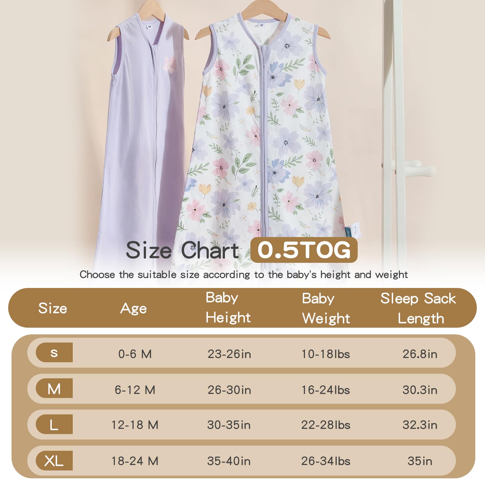 TILLYOU two-pack baby sleep sacks provide versatile bedtime options.