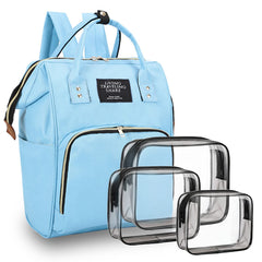 Timberer diaper bag lightblue back view shows large capacity for baby essentials