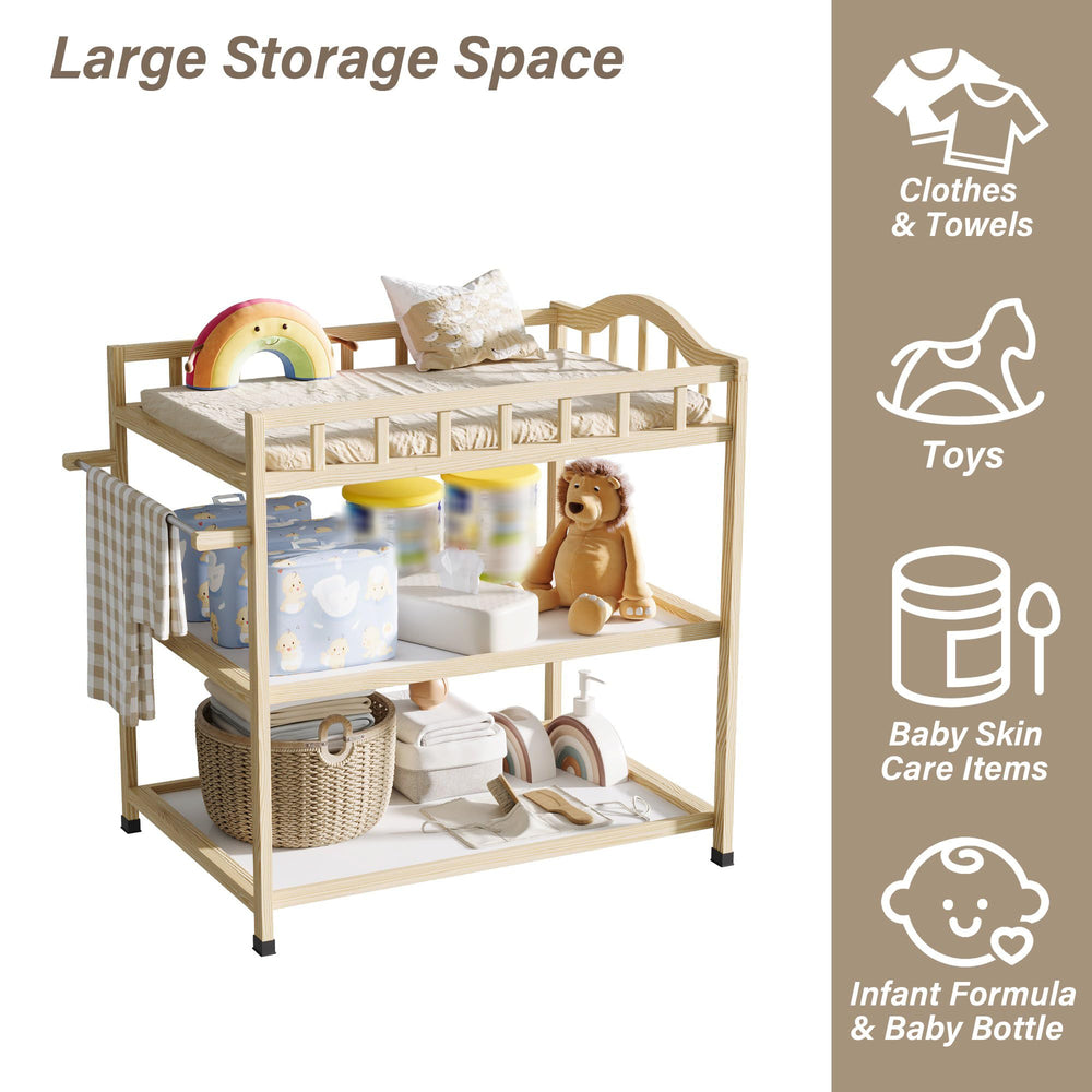 Timechee Pine Changing Table compact dimensions support easy repositioning around the nursery