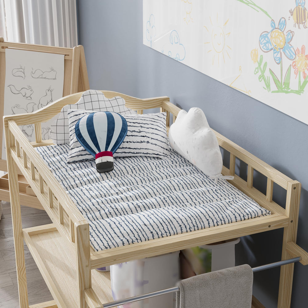 Timechee Paintless Pine Changing Table natural finish complements modern nurseries