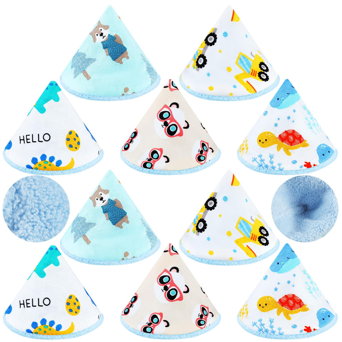 Timgle 10-piece coral velvet pee covers group with dinosaur prints for playful changes.