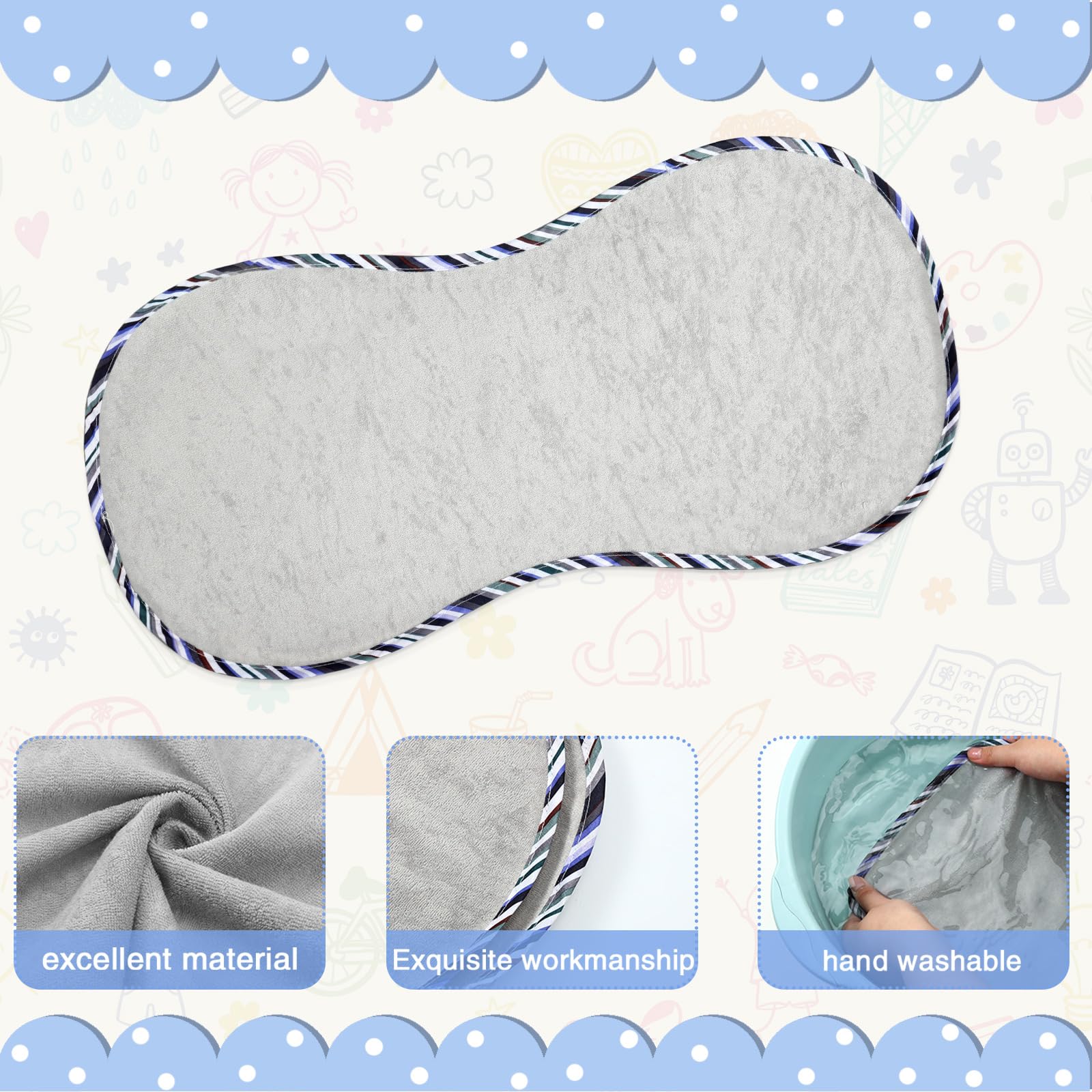 Timgle peanut-shape liner in gray keeps moisture away for neater diaper changes.