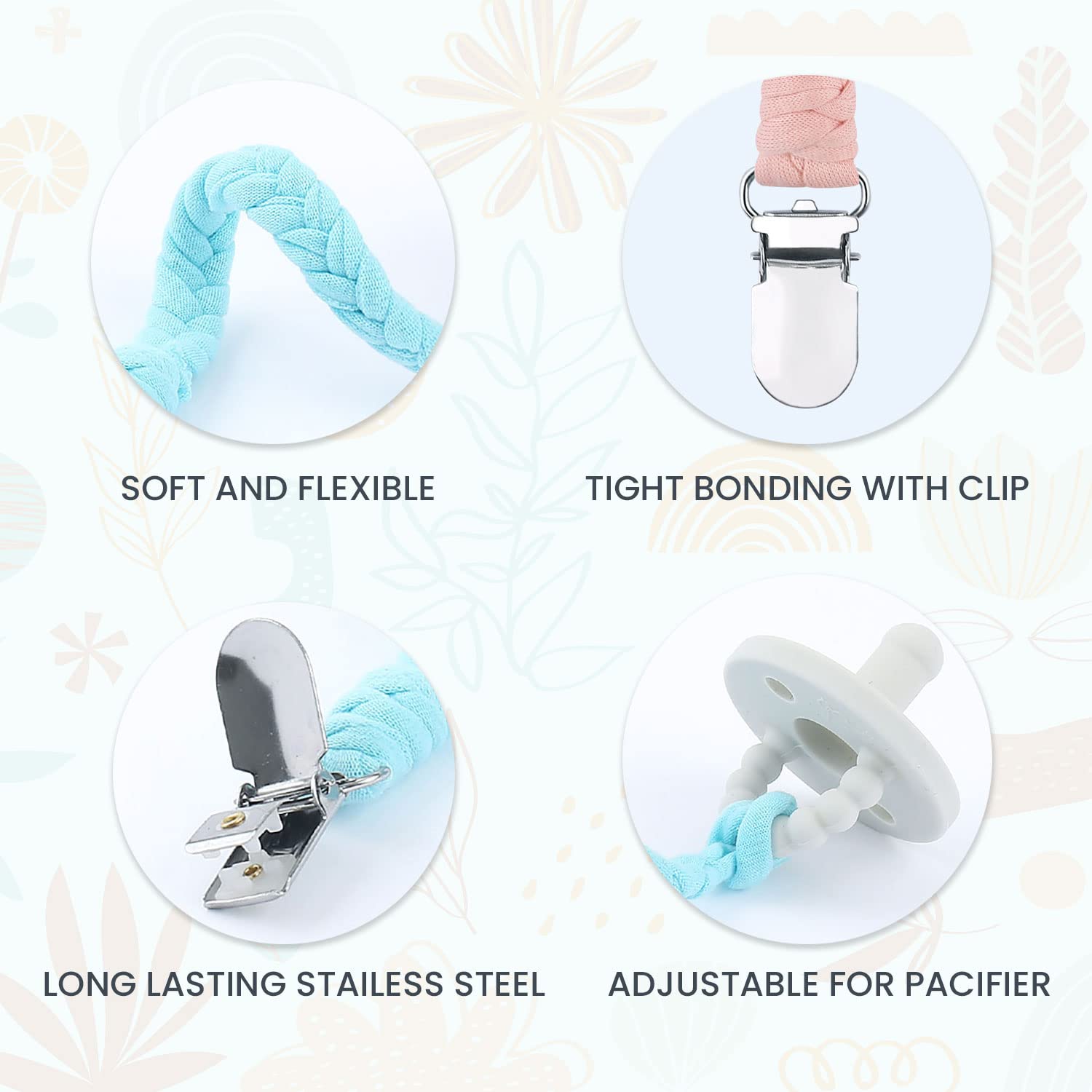 TIMPHO pacifier clip soft cotton braided design for newborn comfort and gentle skin contact