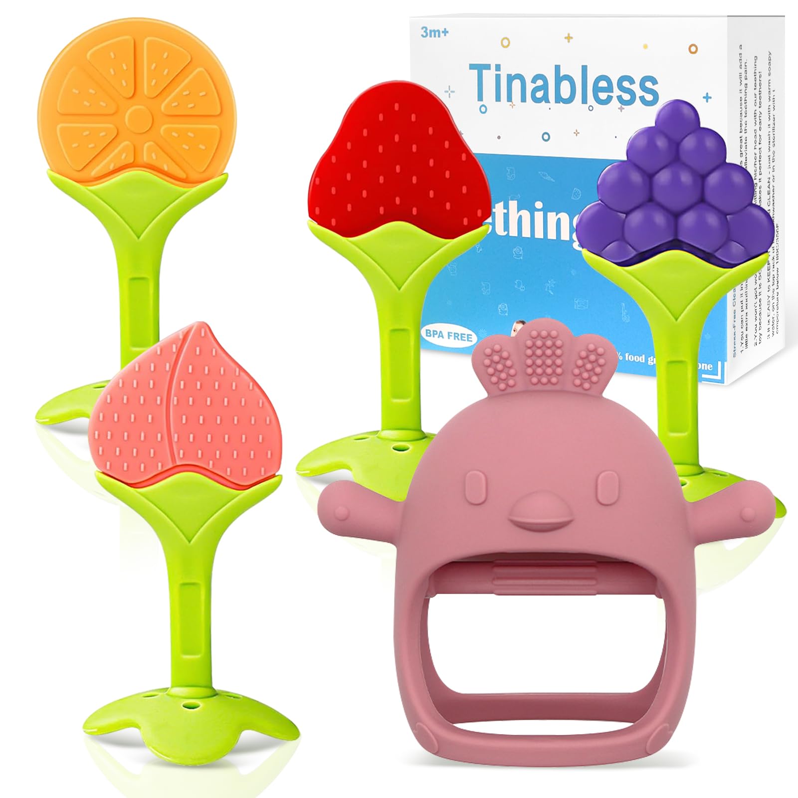 Tinabless baby teething keys coral red soothe gums safely
