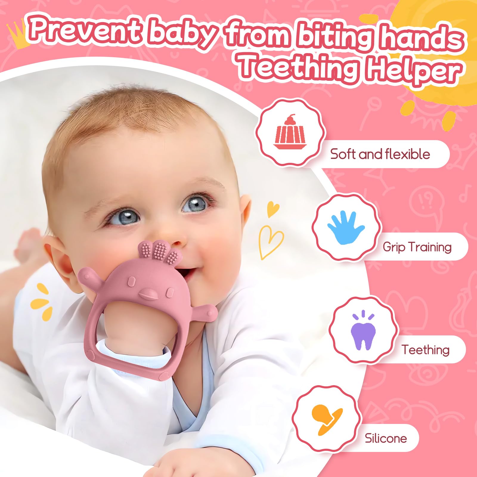 Tinabless silicone teething mitten coral red fits tiny hands for soothing comfort