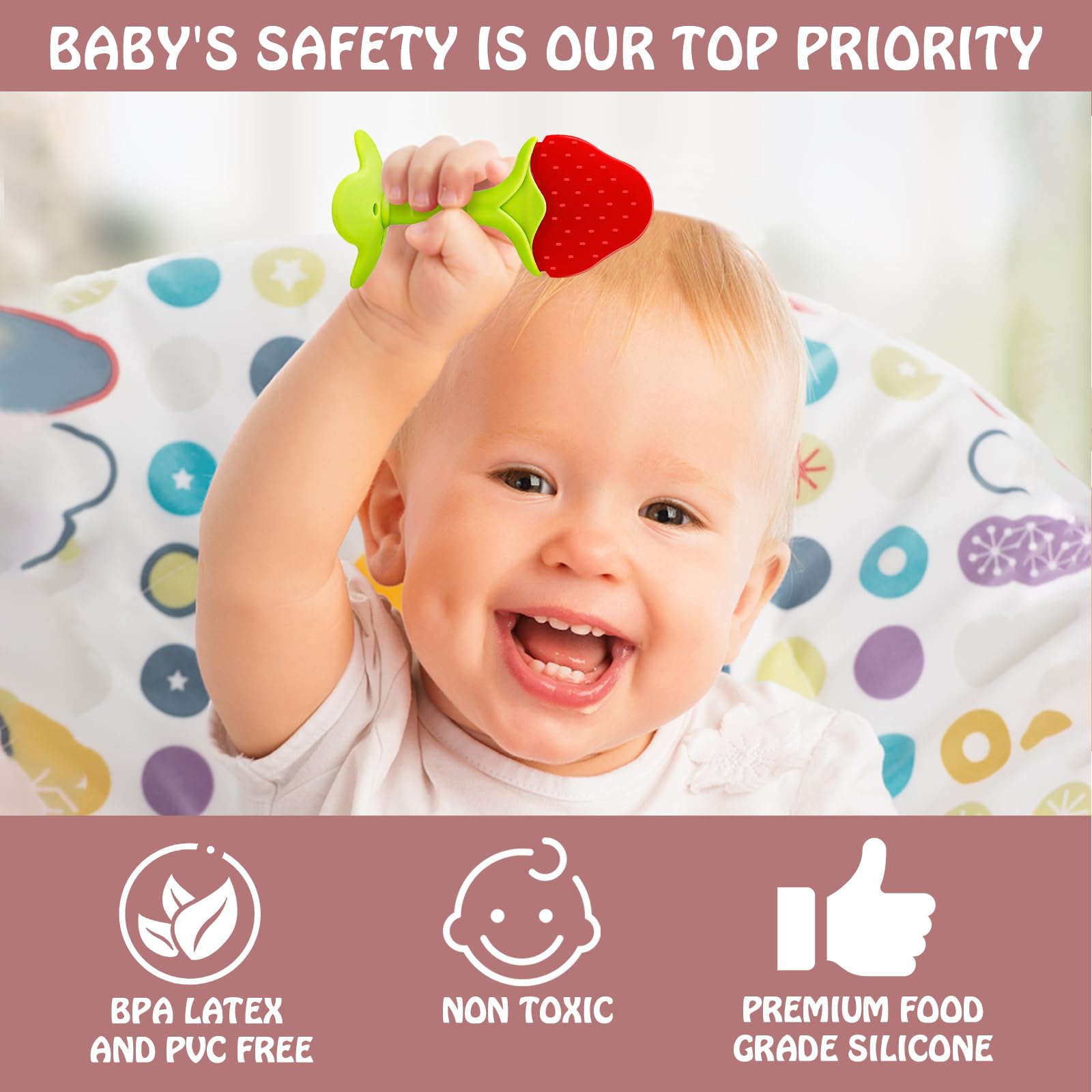 Tinabless soft silicone beads closeup feature gentle bumps for teething relief.