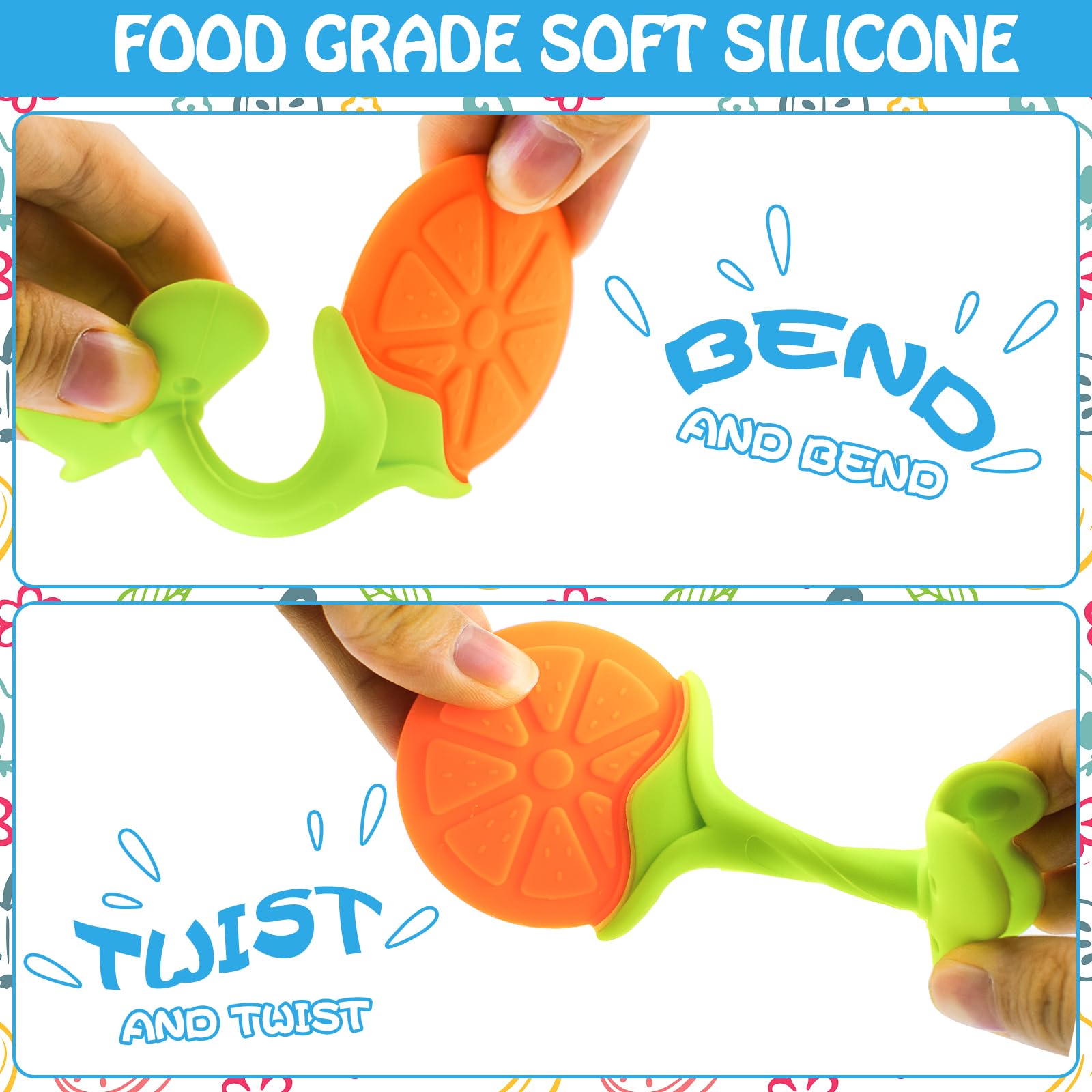 Tinabless teething keys five-pack pictured together for versatile baby play sessions.