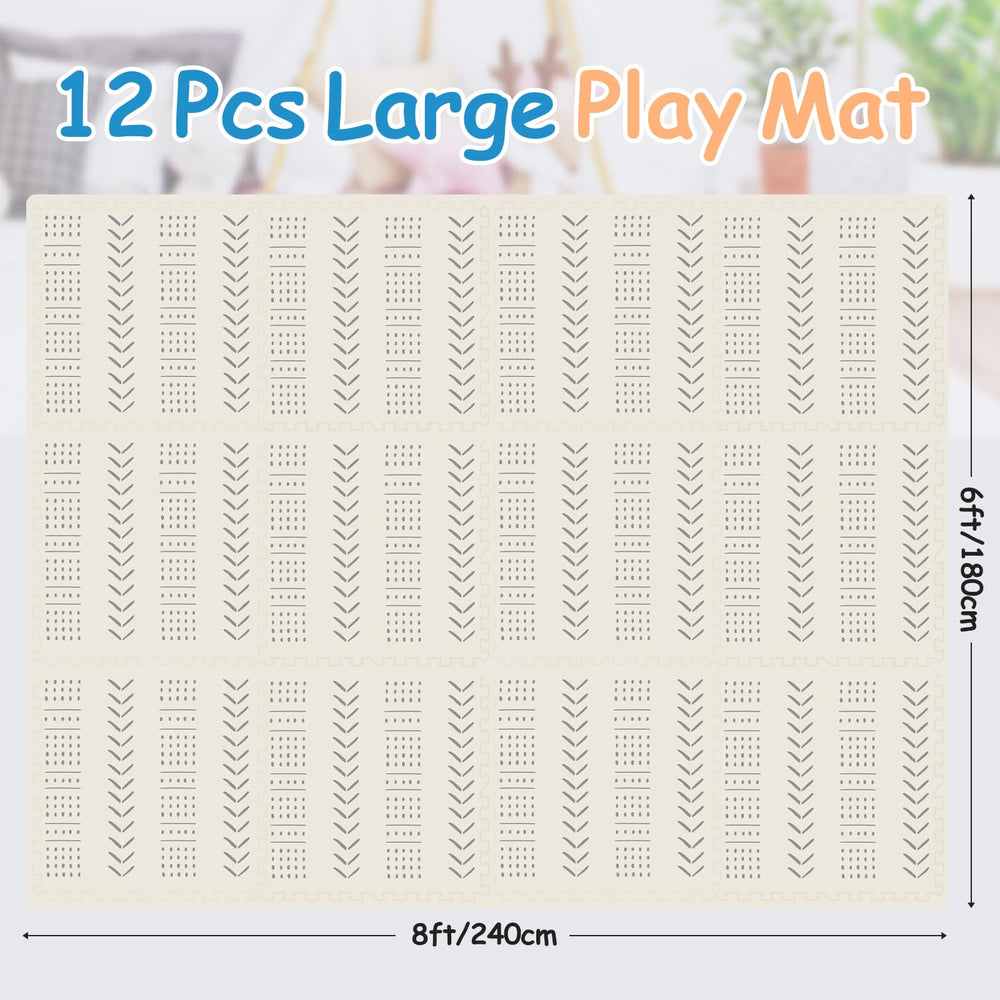 Tinideya cream color puzzle mats forming a wide, inviting tummy-time play area.