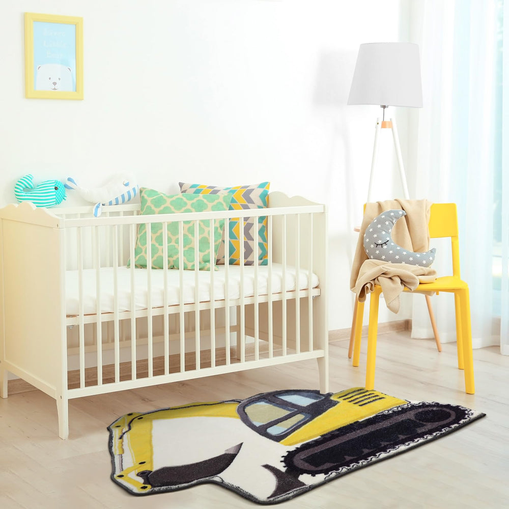 Tinideya Excavator Bedroom Rug ideal for nursery or bathroom decor and playful spaces.