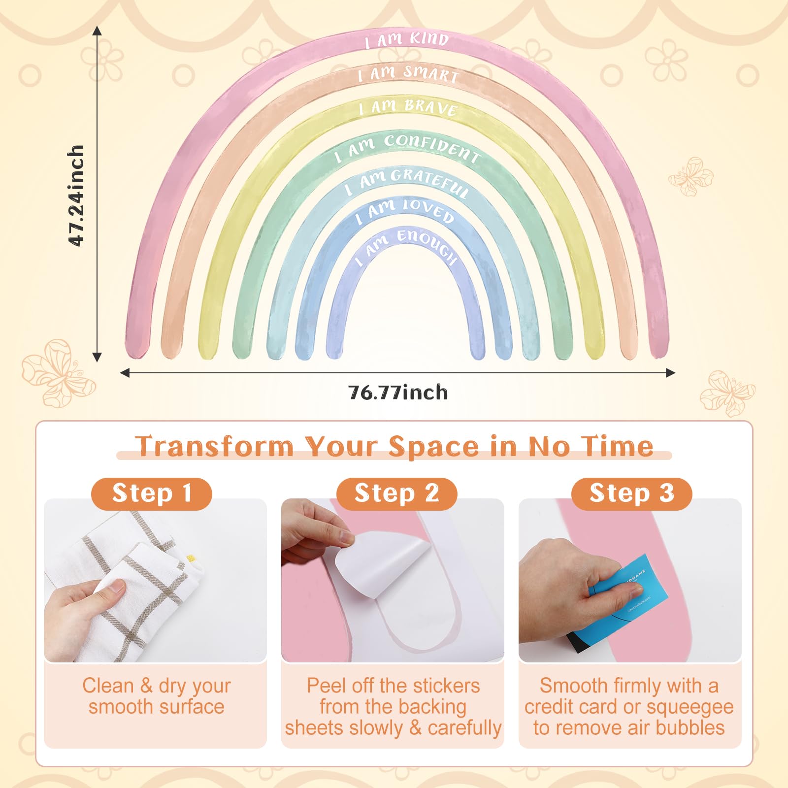 Tinideya rainbow wall decal easy peel-and-stick installation for quick updates.