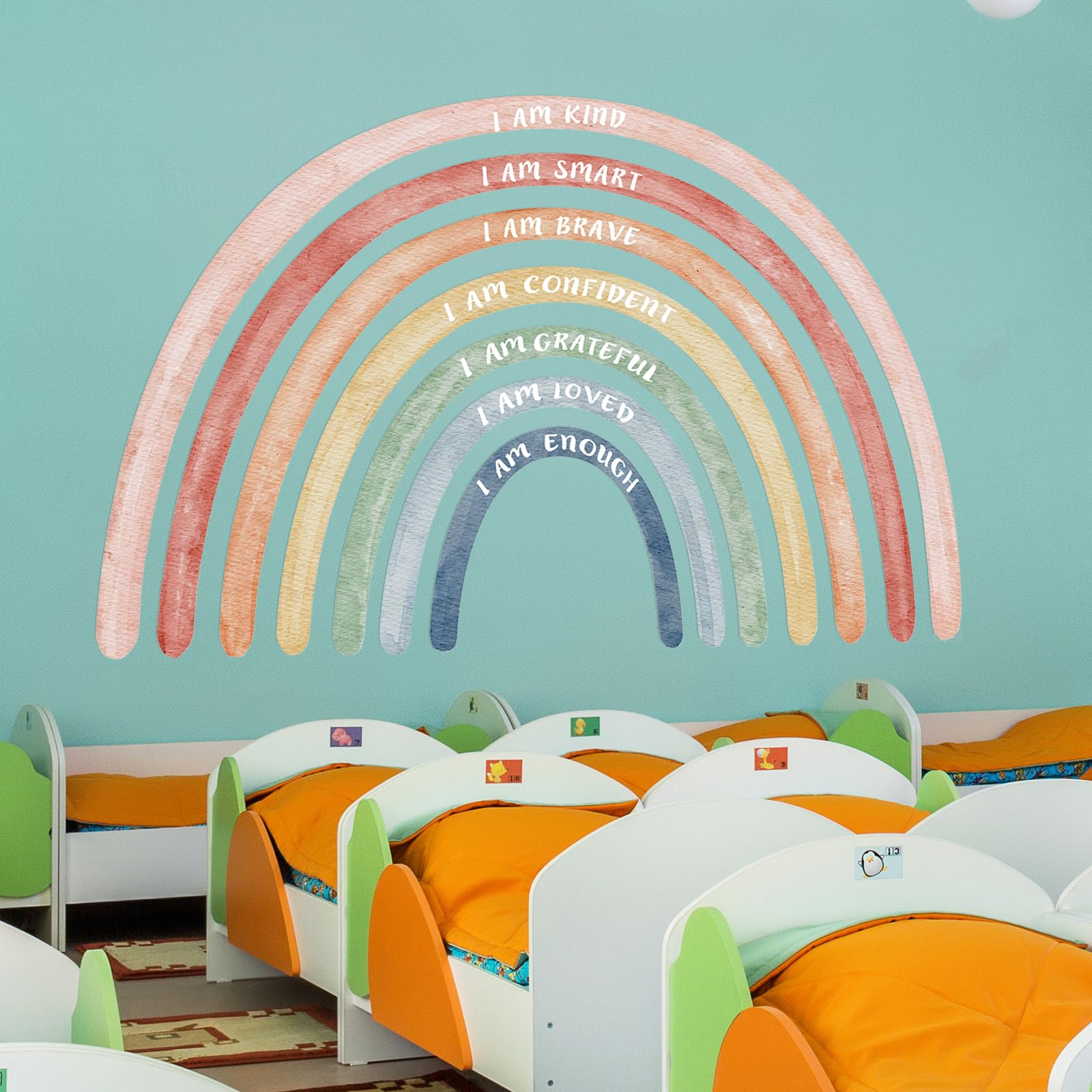 Tinideya rainbow wall decal in a kids bedroom inspiring positivity