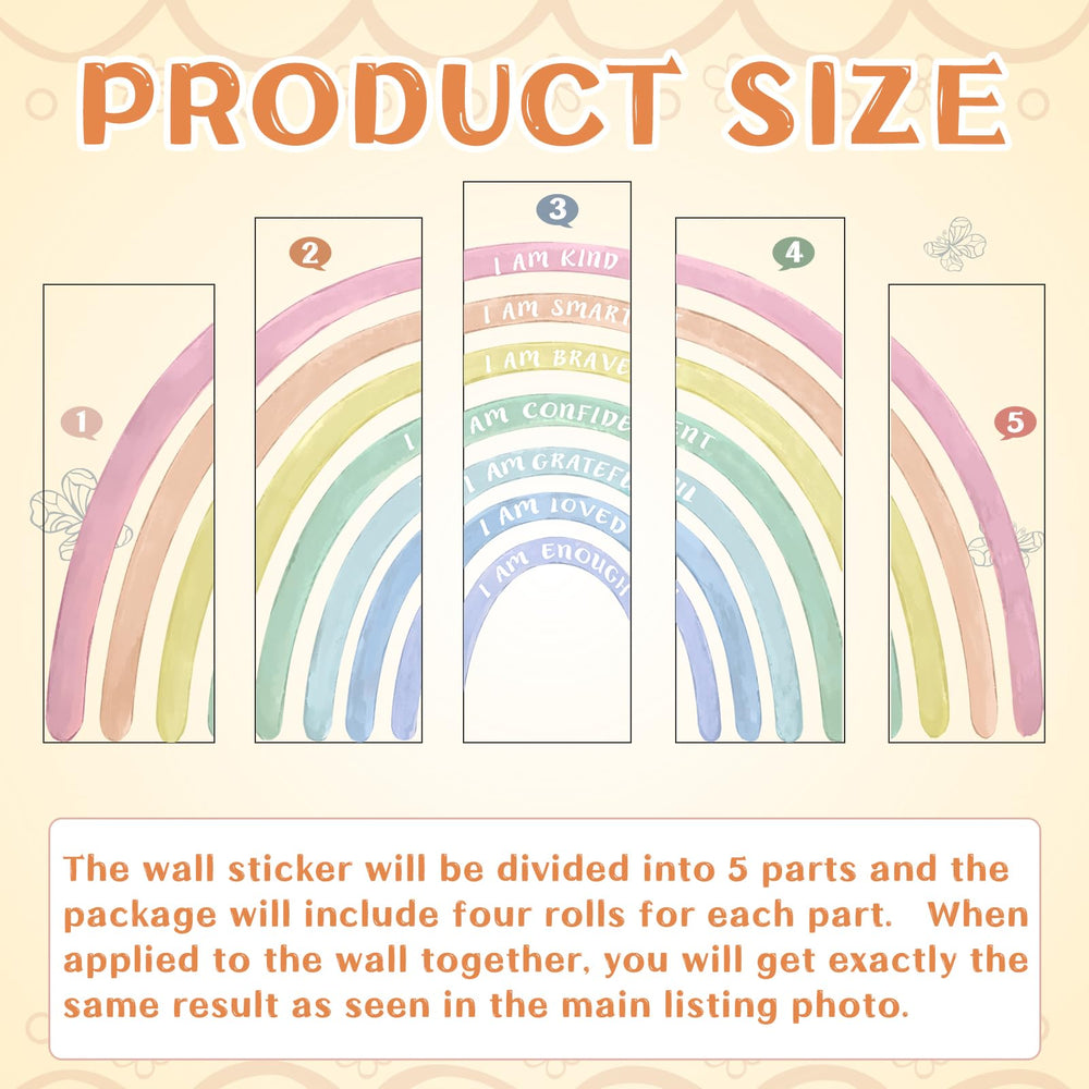 Tinideya large rainbow wall decal spans big wall with 195 x 120 cm presence.
