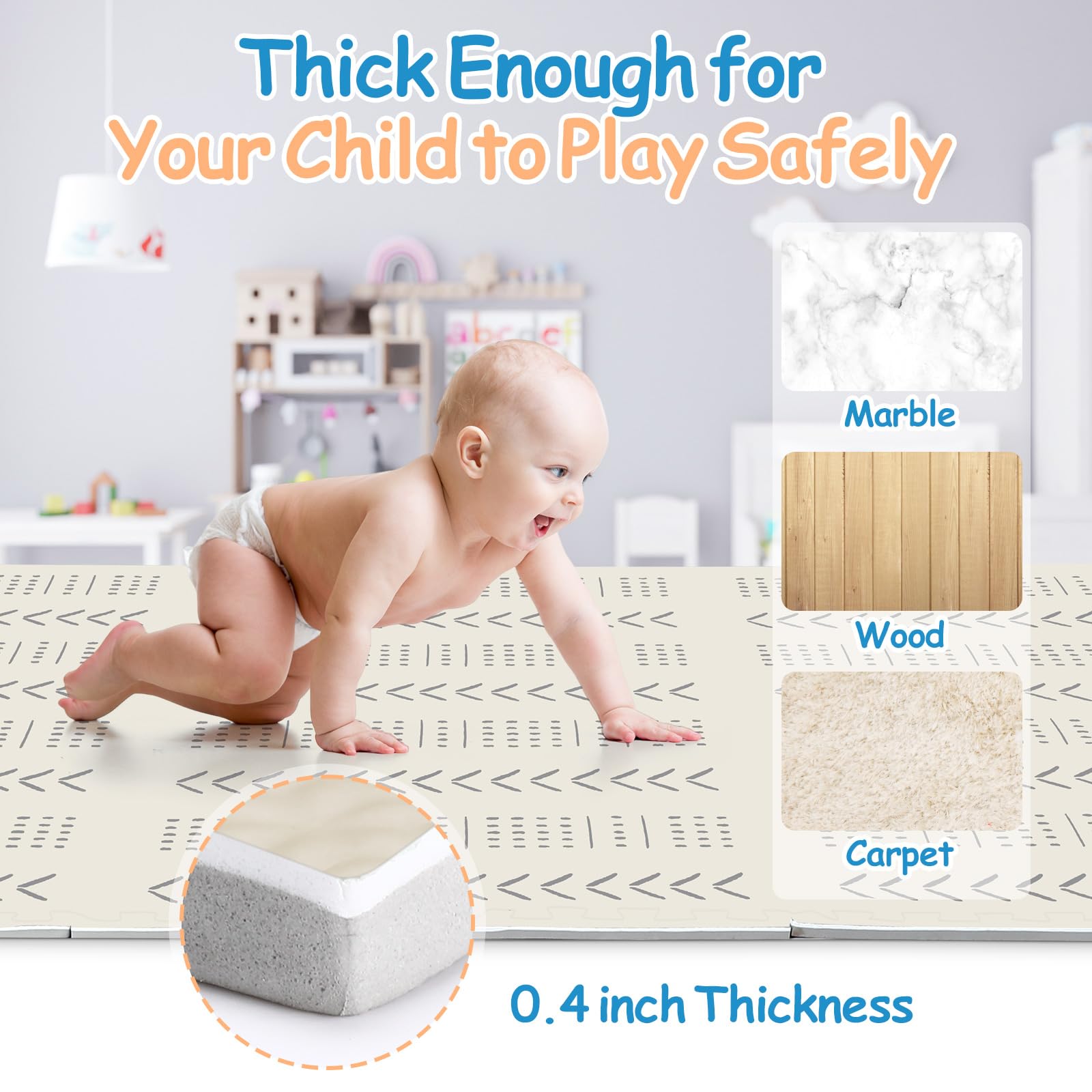 Tinideya EVA foam surface shown as easy-to-clean, water-resistant flooring.