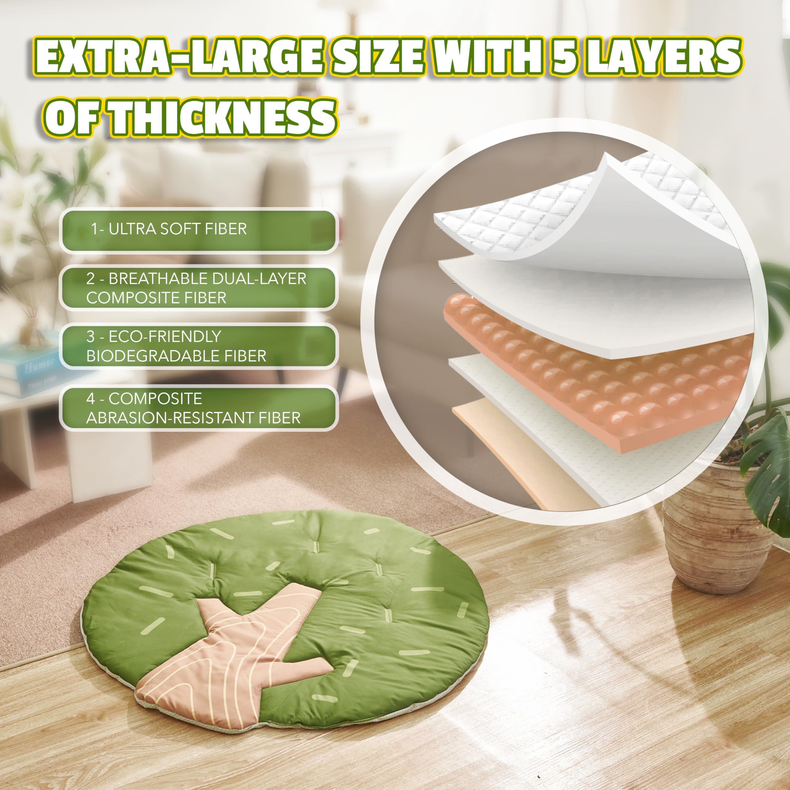 TINITIGIES Baby Play Gym Mat non-slip bottom keeps infants safe during floor play.