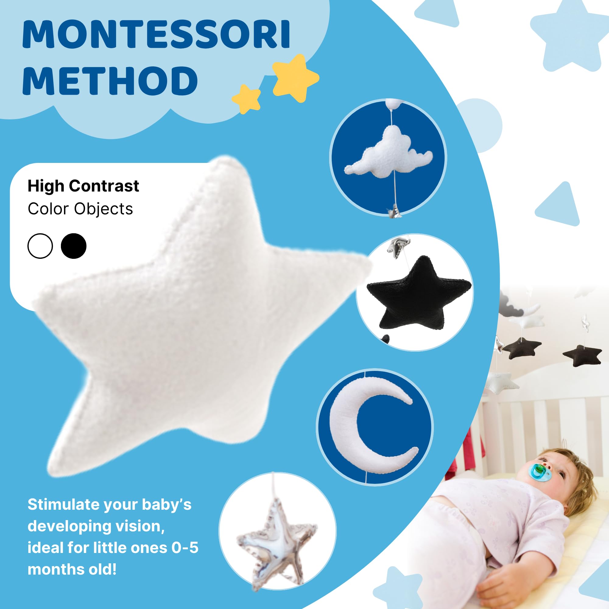 TINITIGIES Starry Night Mobile stars invite baby's gaze to boost focus.