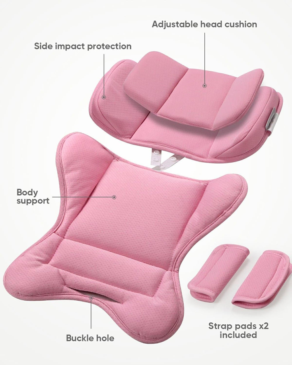 TinlyFinly infant insert shoulder pads add comfort on trips.