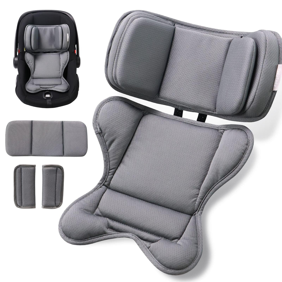 TinlyFinly infant insert softness-foam demonstrates enhanced comfort and shape retention for car rides.