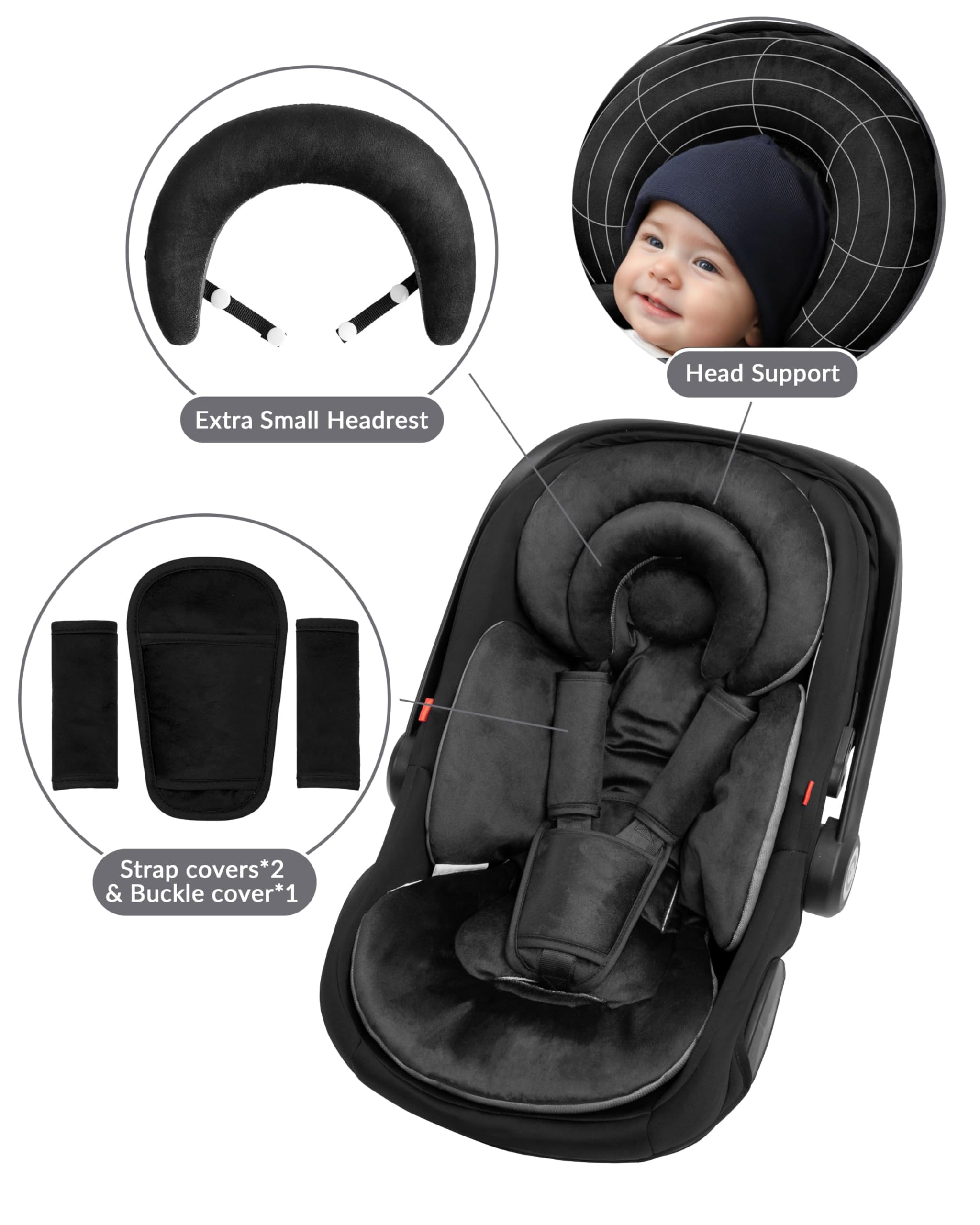 TinlyFinly 0-3 month headpiece supports newborn head stability.