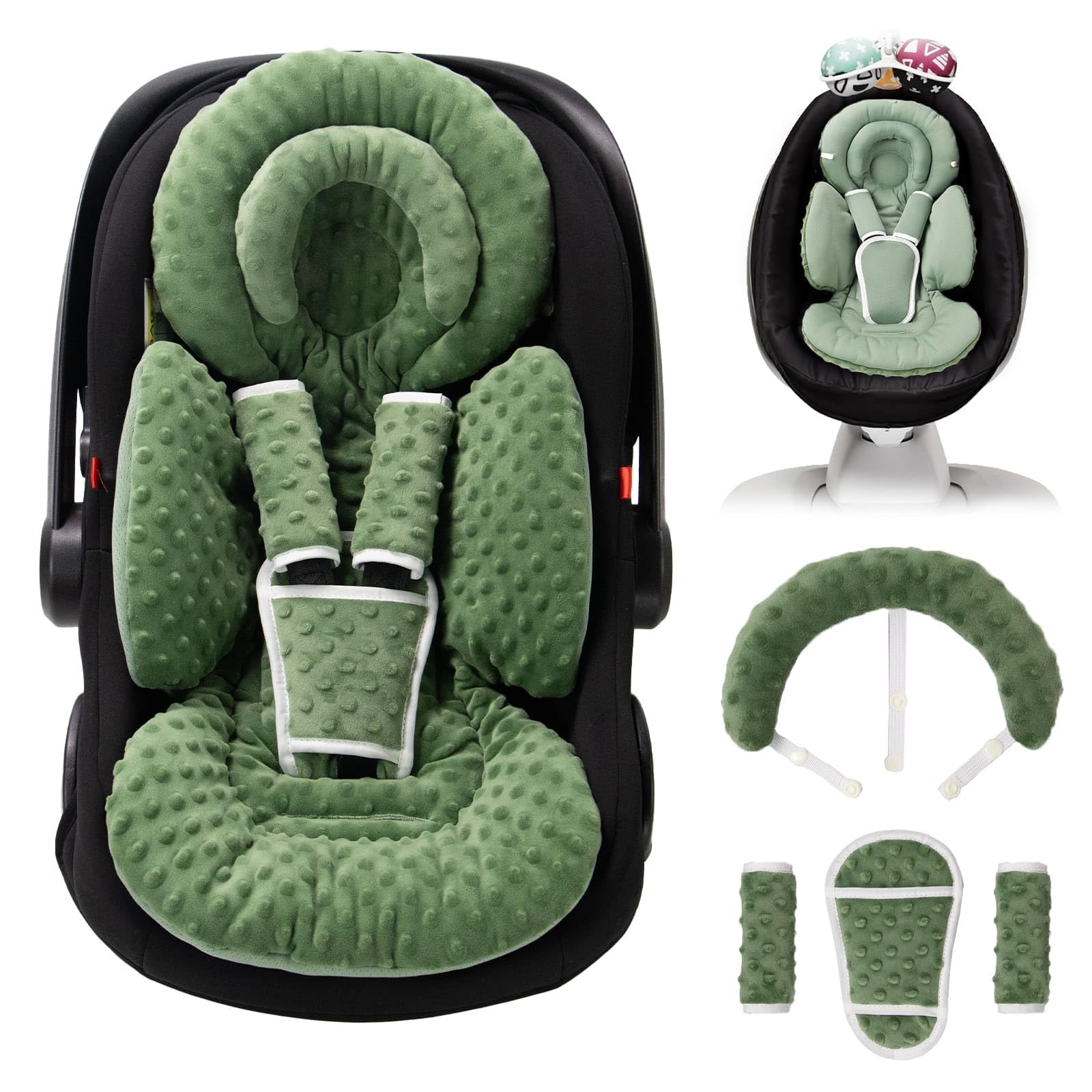 TinlyFinly infant seat insert with dots dark green boosts all-season comfort on car rides