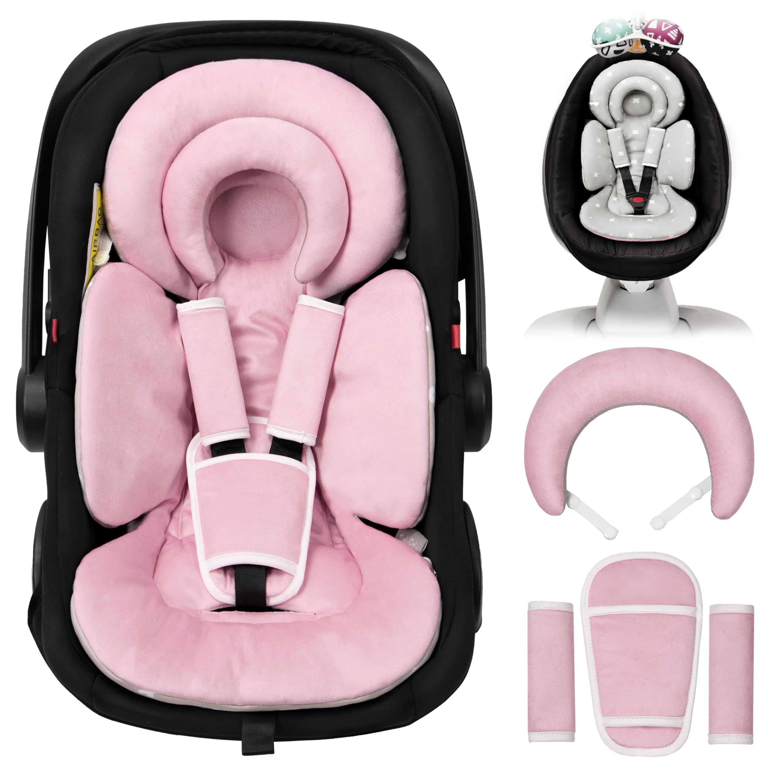 TinlyFinly pink headpiece extra provides newborn head support during car rides
