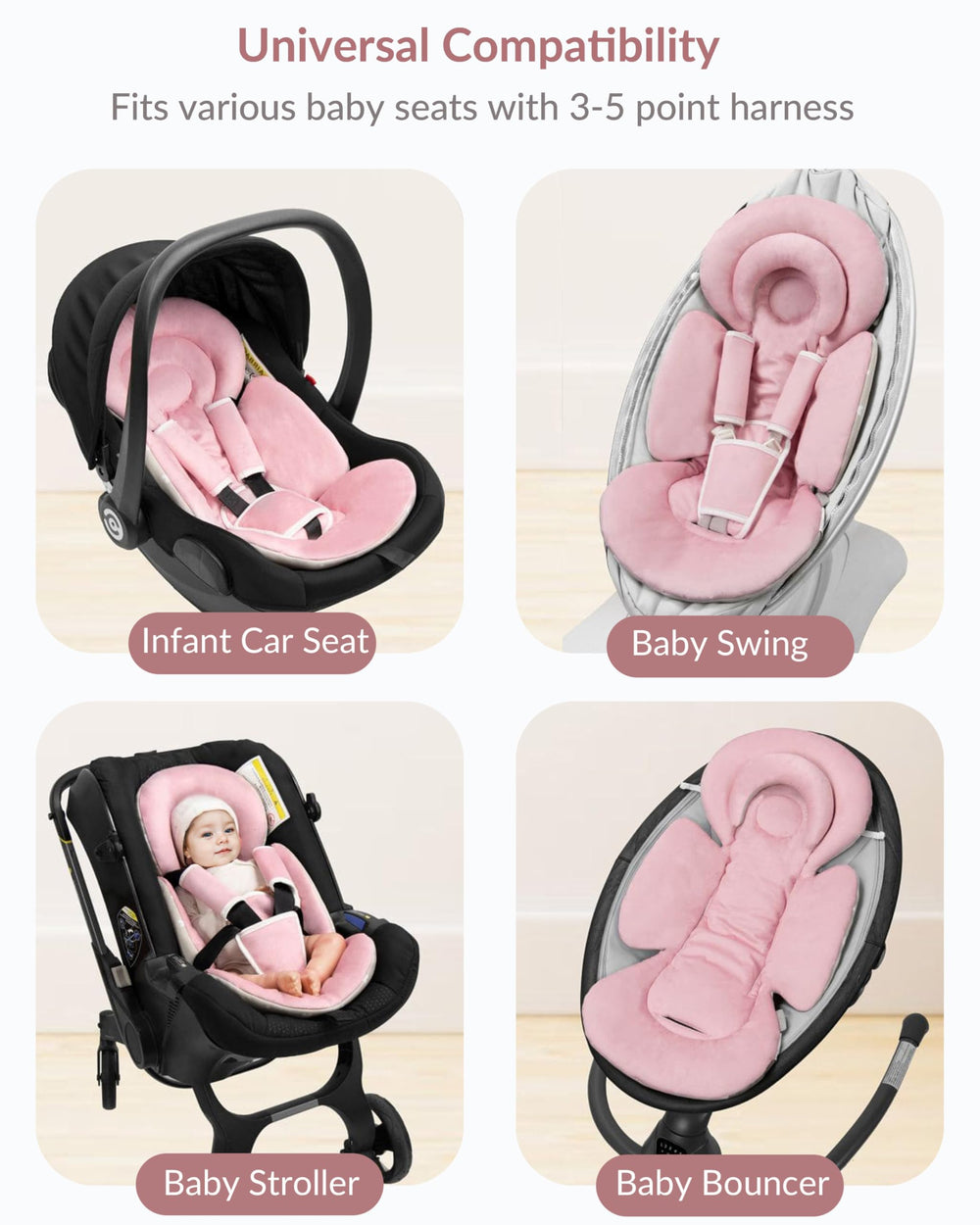 TinlyFinly universal compatibility fits 3- to 5-point harness seats and strollers