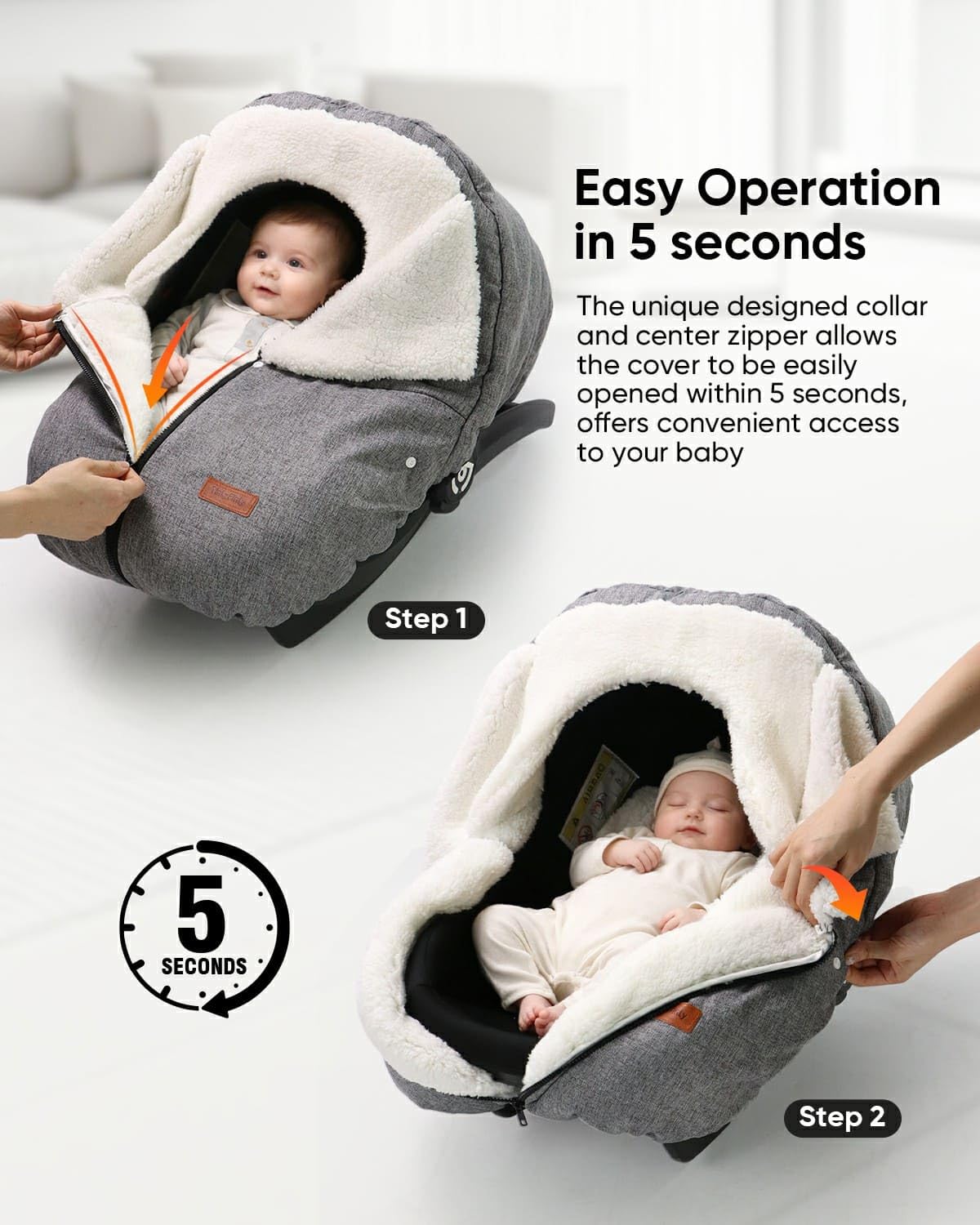TinlyFinly sherpa fleece interior closeup highlights soft warmth for baby.